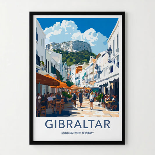 Gibraltar Poster - United Kingdom Travel Art - Busy Cafe Street Home Decor