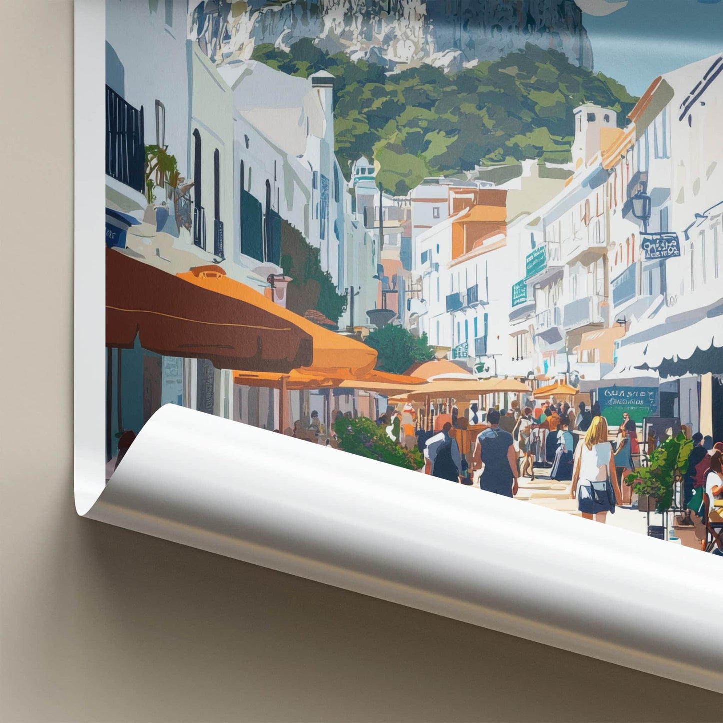 Gibraltar Poster - United Kingdom Travel Art - Busy Cafe Street Home Decor