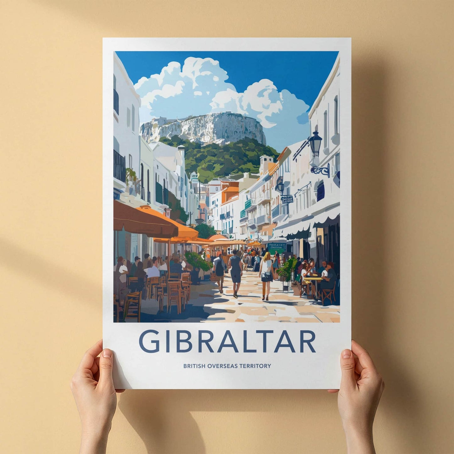 Gibraltar Poster - United Kingdom Travel Art - Busy Cafe Street Home Decor