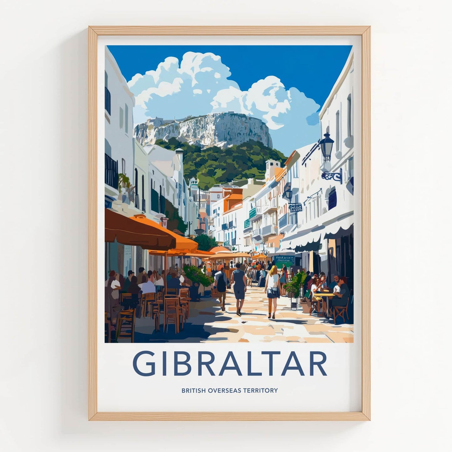 Gibraltar Poster - United Kingdom Travel Art - Busy Cafe Street Home Decor