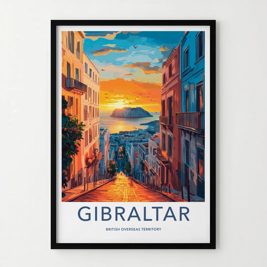 Gibraltar Poster - United Kingdom Travel Art - Golden City Sunset Wall Decor