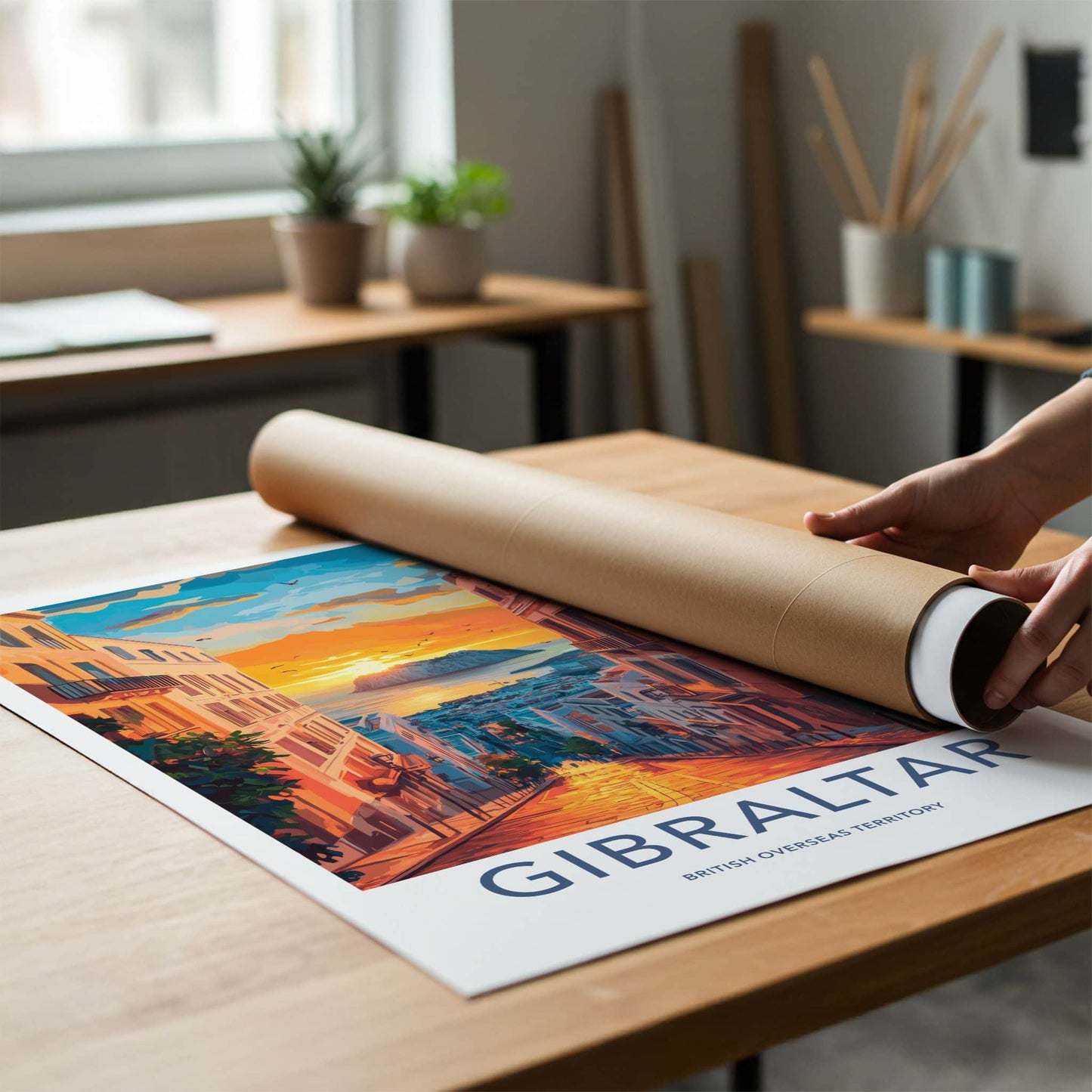 Gibraltar Poster - United Kingdom Travel Art - Golden City Sunset Wall Decor