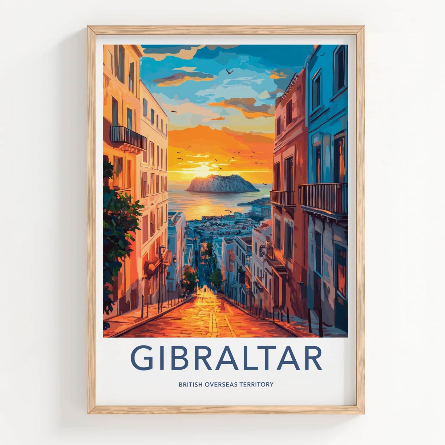 Gibraltar Poster - United Kingdom Travel Art - Golden City Sunset Wall Decor