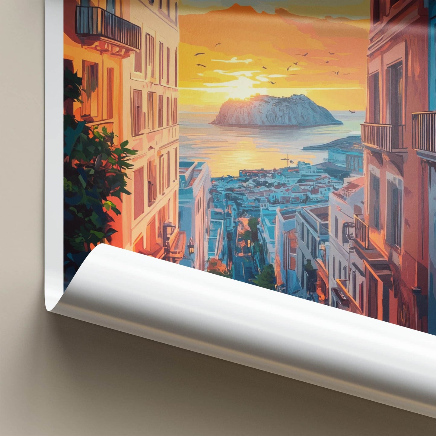 Gibraltar Poster - United Kingdom Travel Art - Golden City Sunset Wall Decor