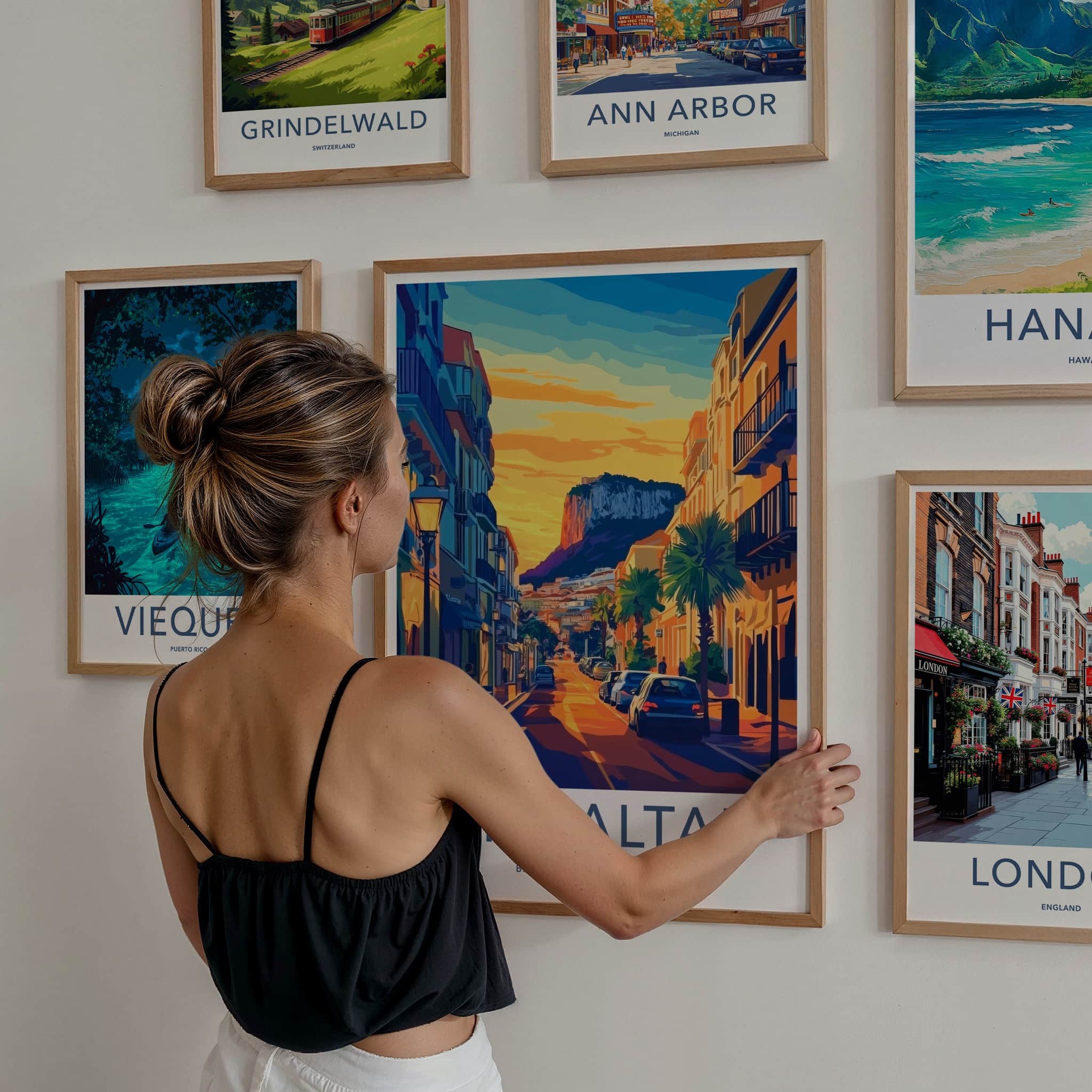 Gibraltar Poster - United Kingdom Travel Art - Golden Street Sunset Home Decor