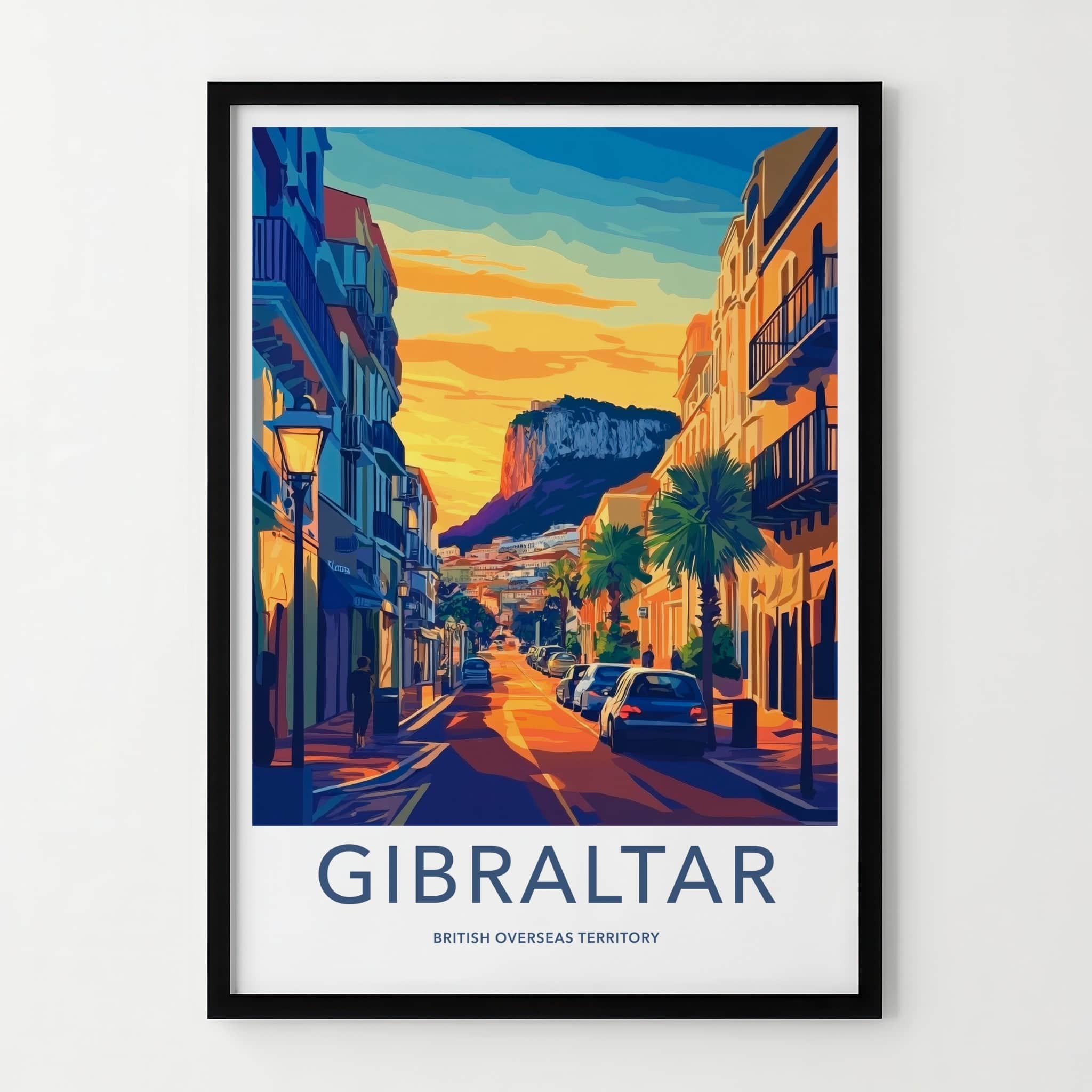Gibraltar Poster - United Kingdom Travel Art - Golden Street Sunset Home Decor