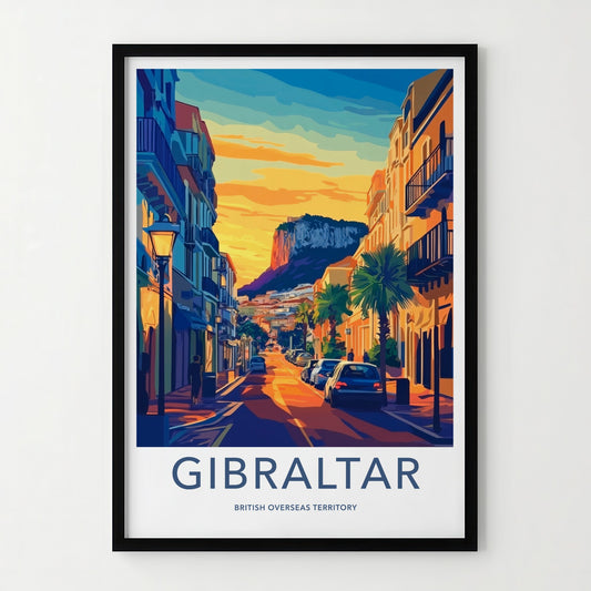 Gibraltar Poster - United Kingdom Travel Art - Golden Street Sunset Home Decor