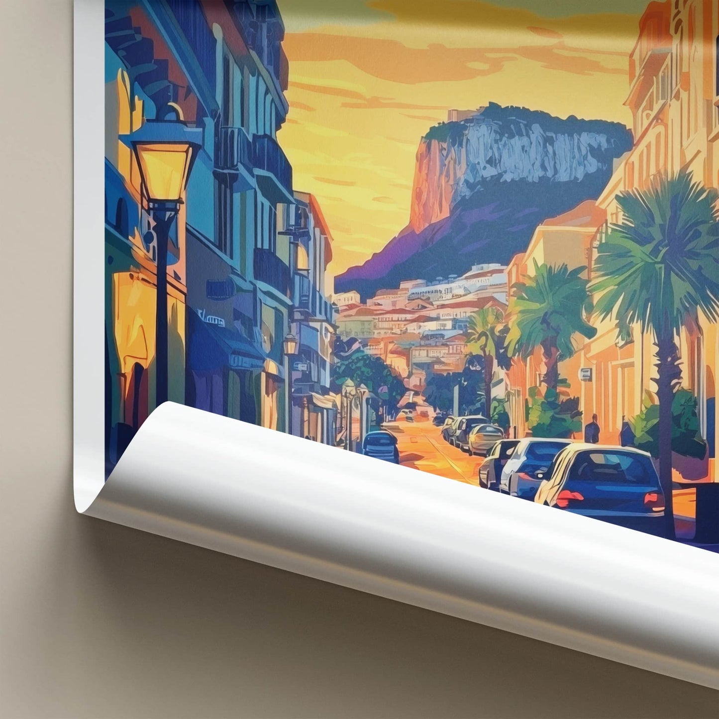 Gibraltar Poster - United Kingdom Travel Art - Golden Street Sunset Home Decor
