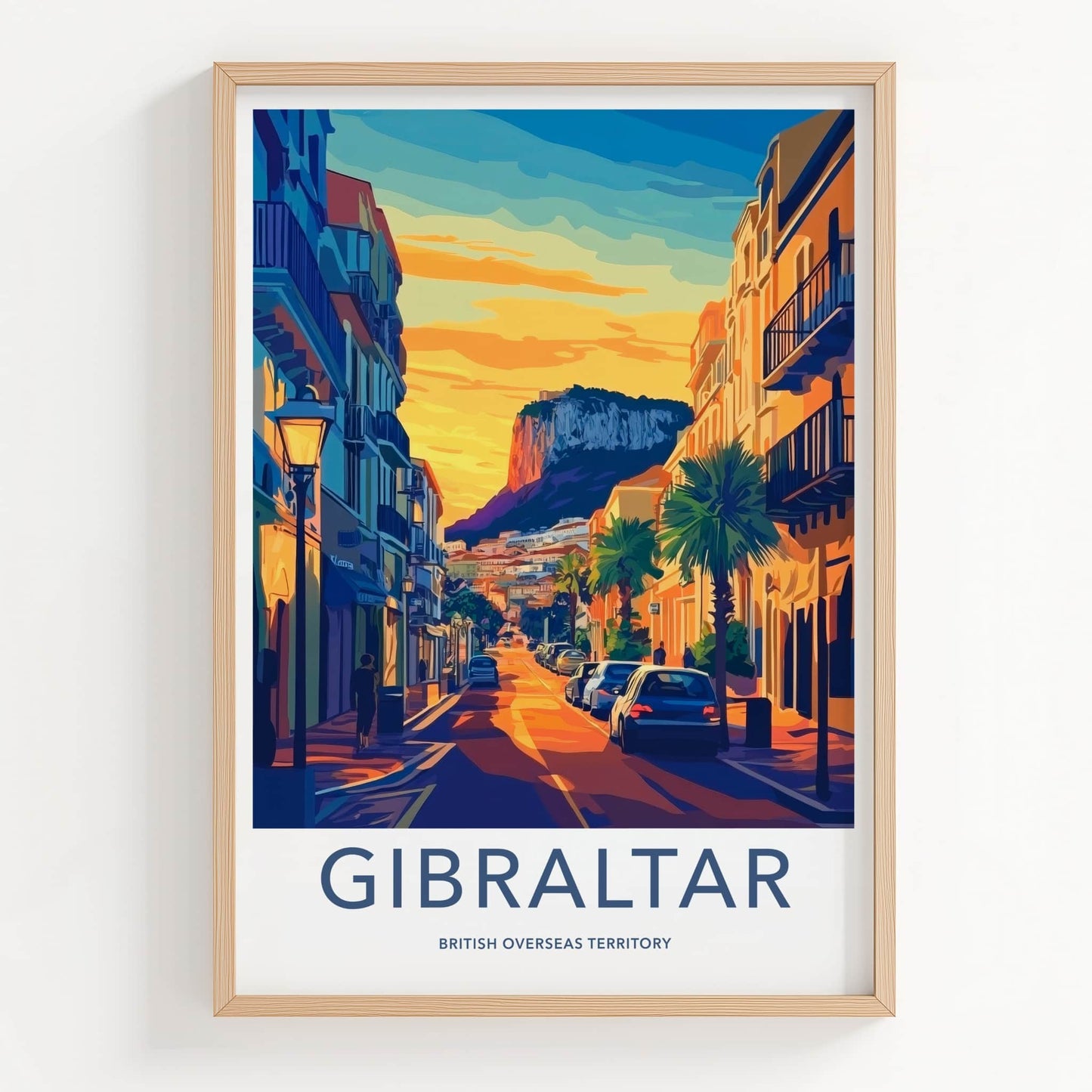 Gibraltar Poster - United Kingdom Travel Art - Golden Street Sunset Home Decor