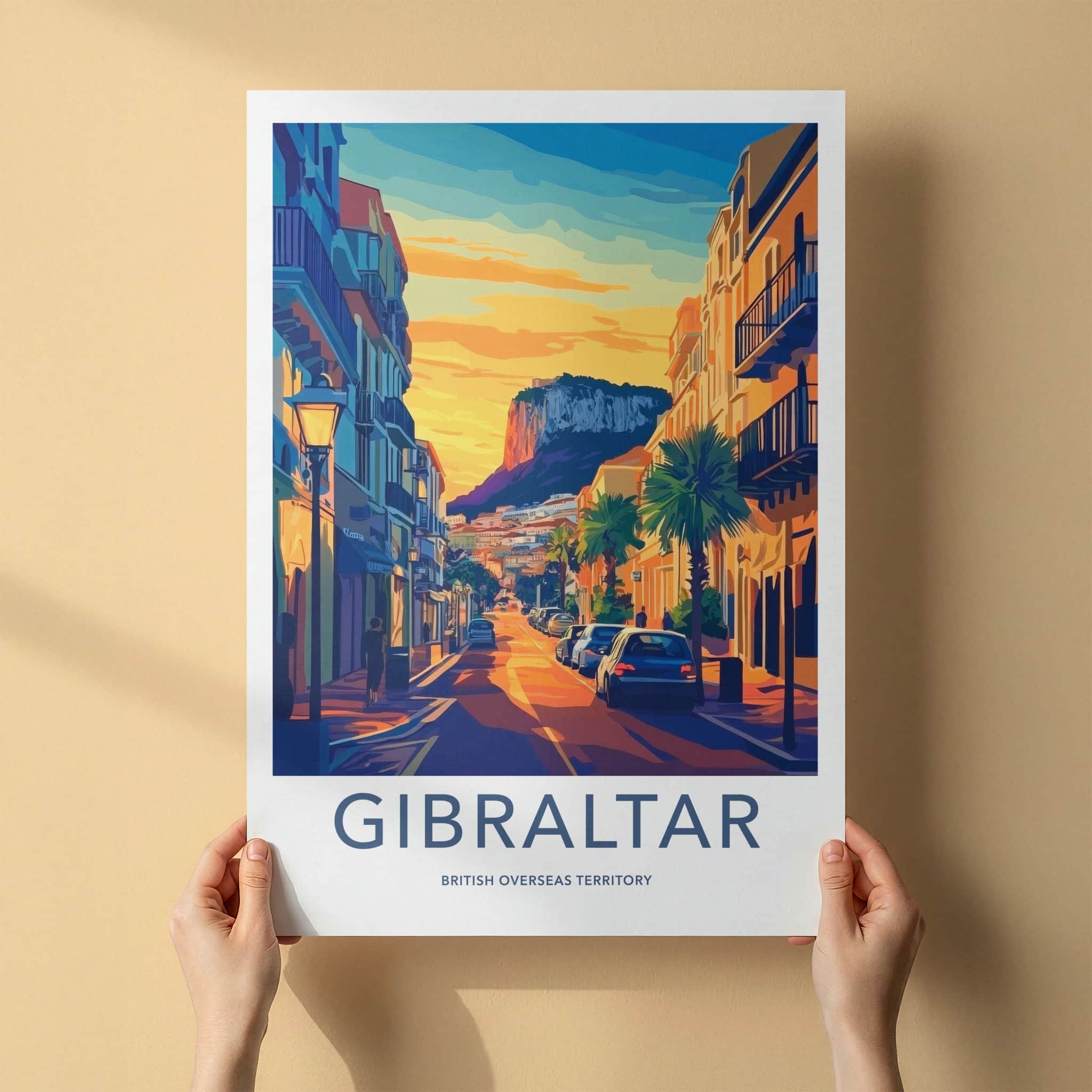 Gibraltar Poster - United Kingdom Travel Art - Golden Street Sunset Home Decor