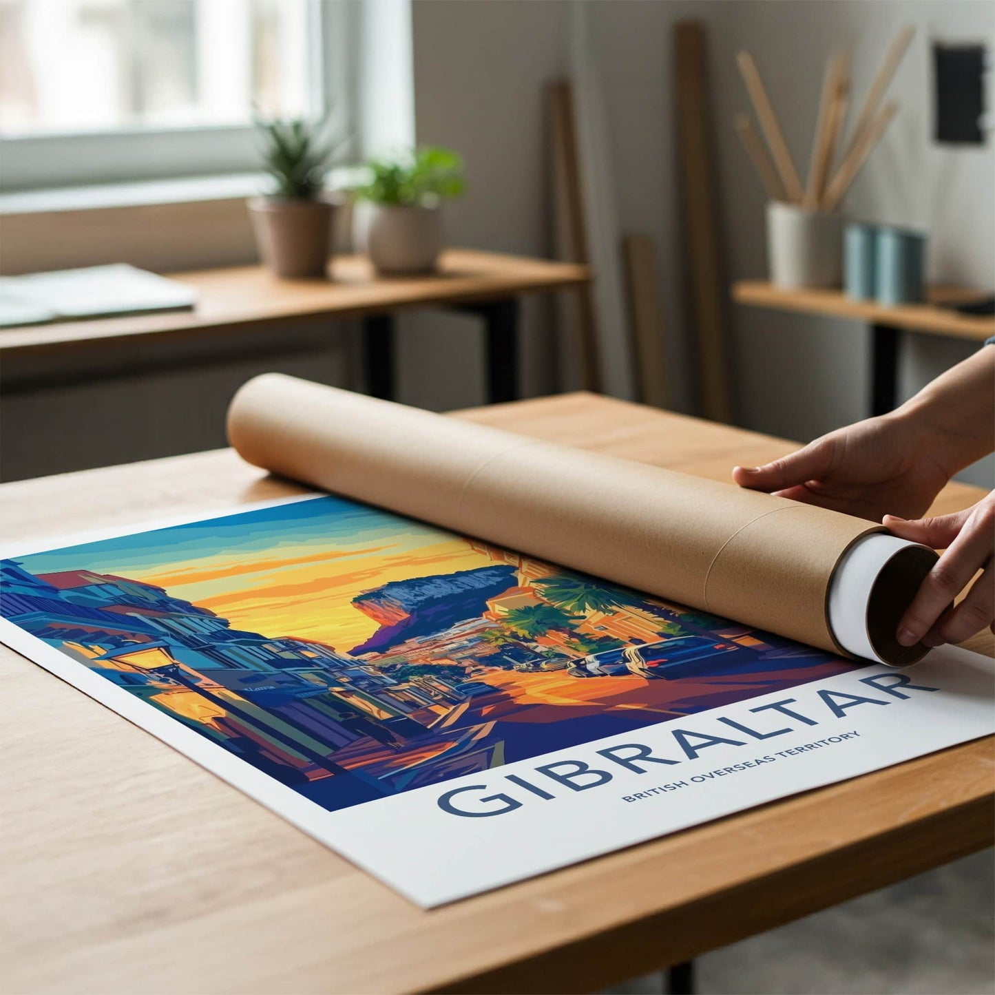 Gibraltar Poster - United Kingdom Travel Art - Golden Street Sunset Home Decor
