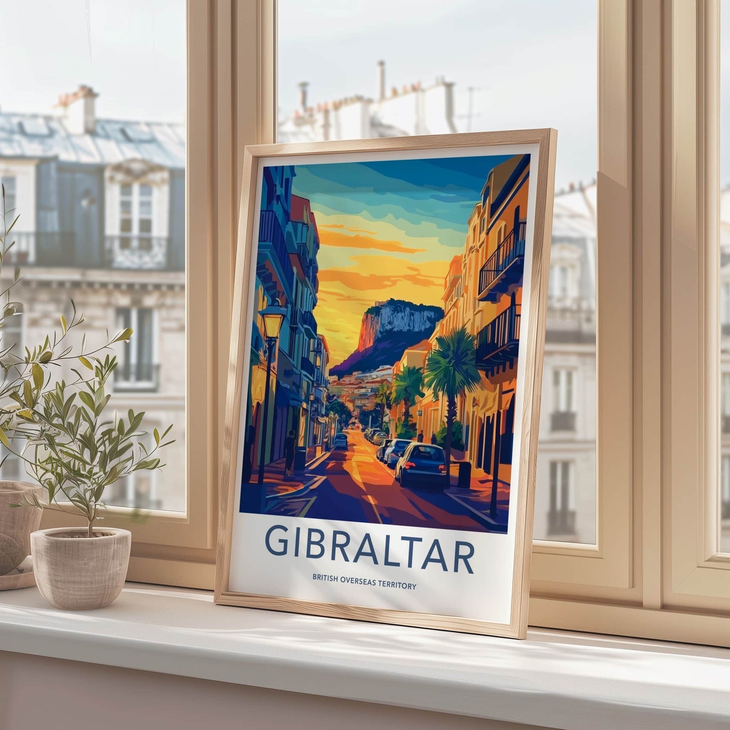 Gibraltar Poster - United Kingdom Travel Art - Golden Street Sunset Home Decor