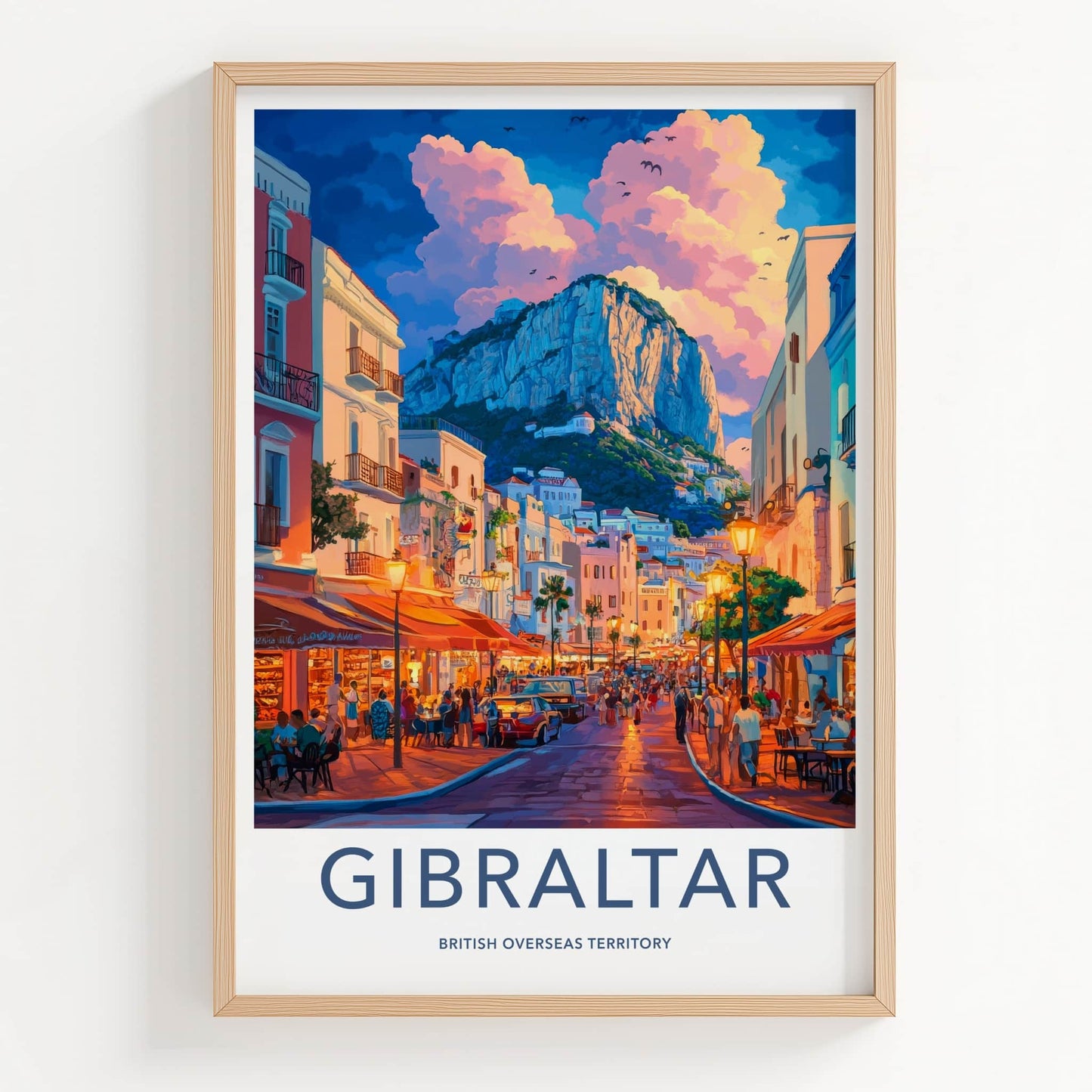 Gibraltar Poster - United Kingdom Travel Art - Rock Street Evening Home Decor