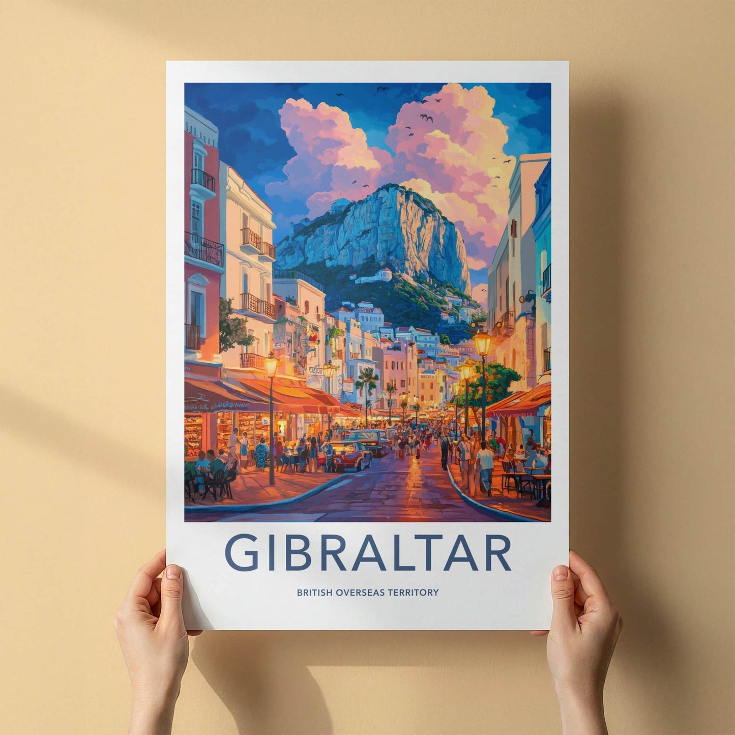 Gibraltar Poster - United Kingdom Travel Art - Rock Street Evening Home Decor