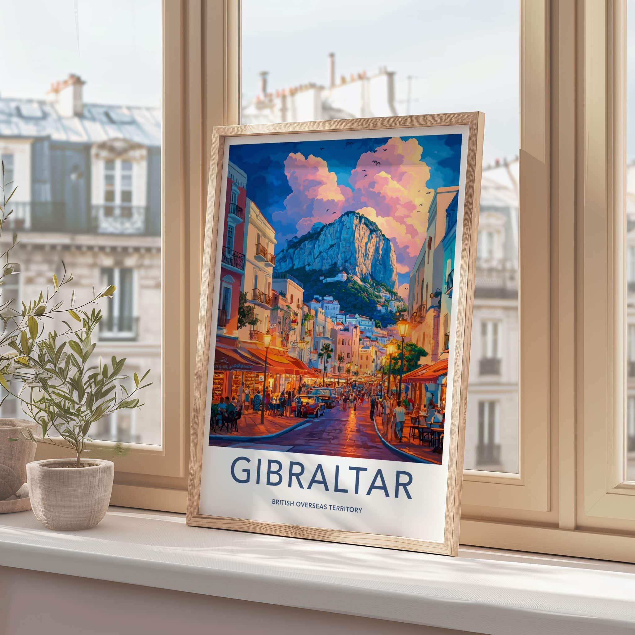 Gibraltar Poster - United Kingdom Travel Art - Rock Street Evening Home Decor
