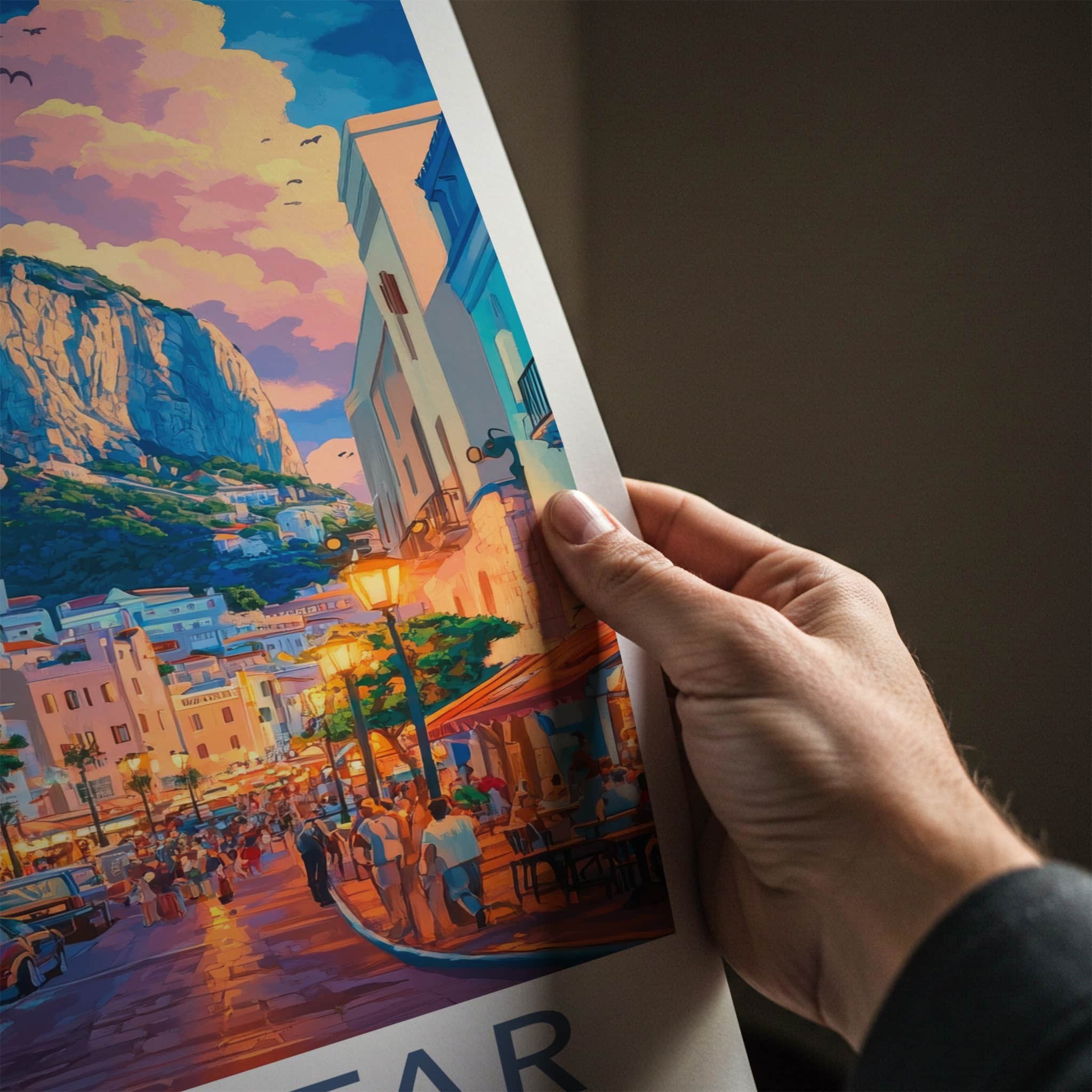 Gibraltar Poster - United Kingdom Travel Art - Rock Street Evening Home Decor