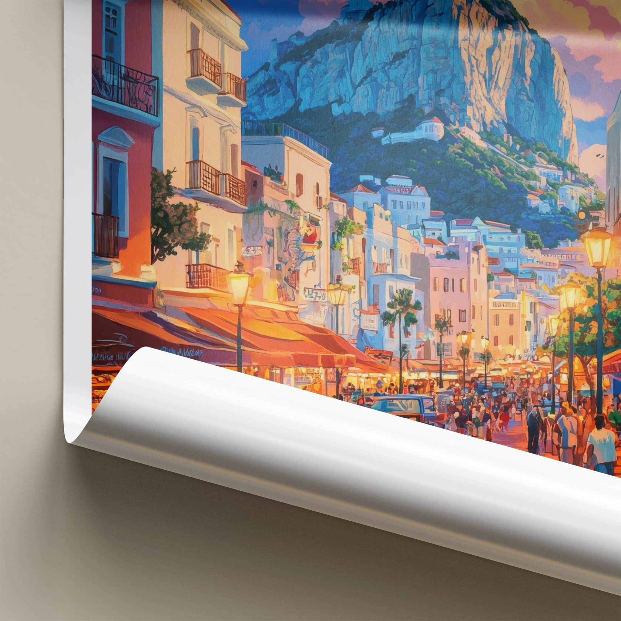 Gibraltar Poster - United Kingdom Travel Art - Rock Street Evening Home Decor