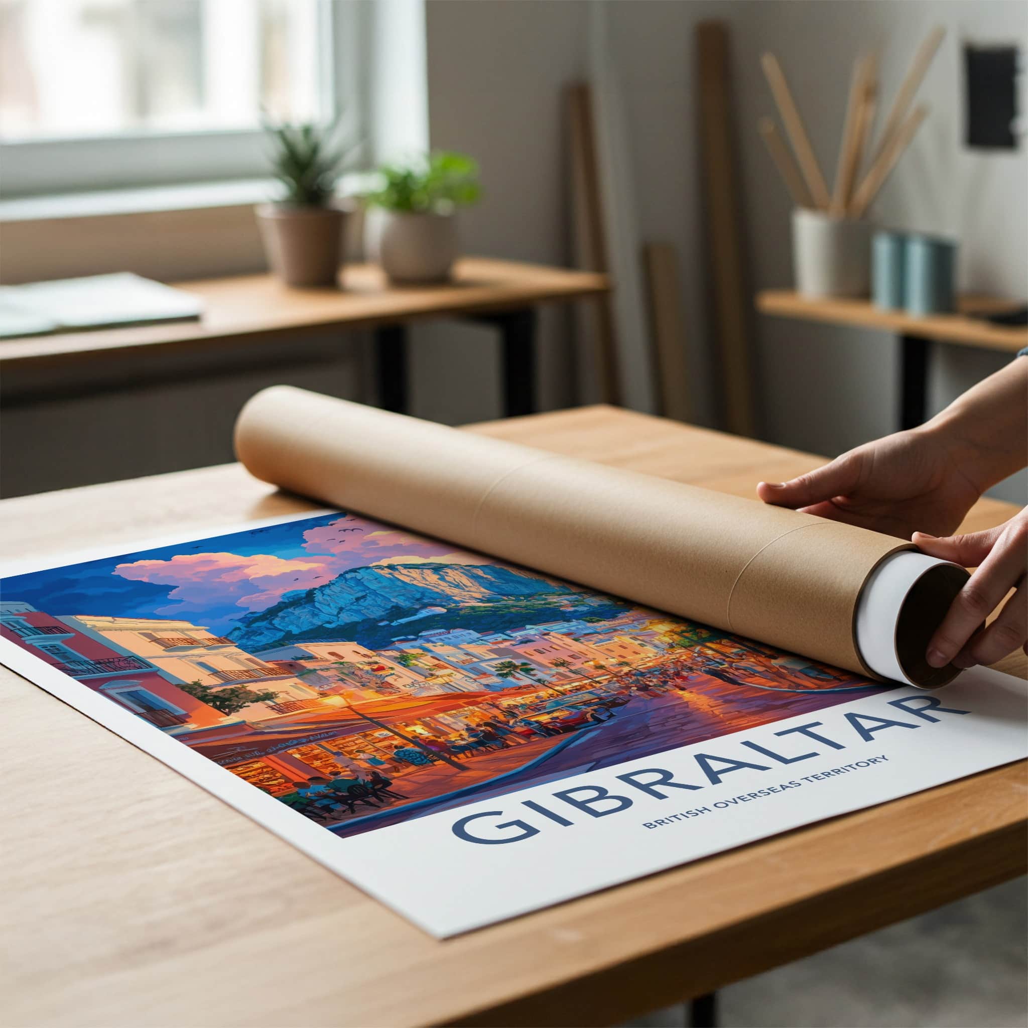 Gibraltar Poster - United Kingdom Travel Art - Rock Street Evening Home Decor