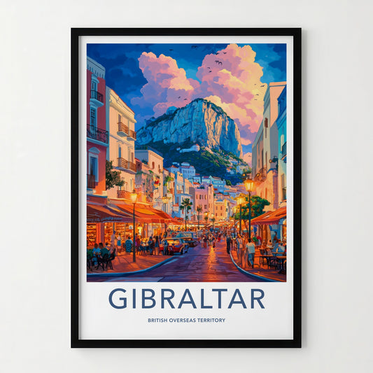 Gibraltar Poster - United Kingdom Travel Art - Rock Street Evening Home Decor