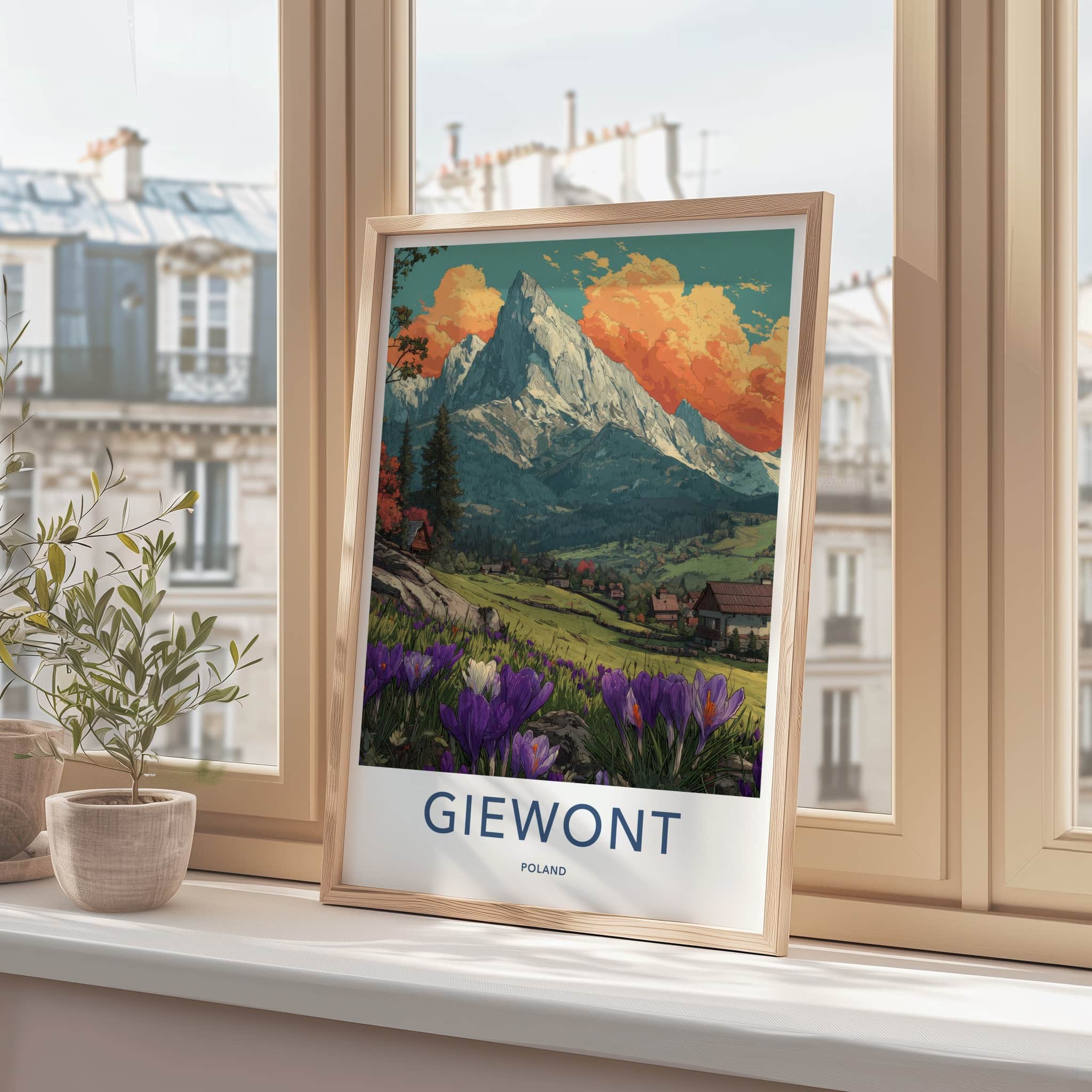 Giewont Poster - Poland Mountain Peak Crocus Art Print Home Decor