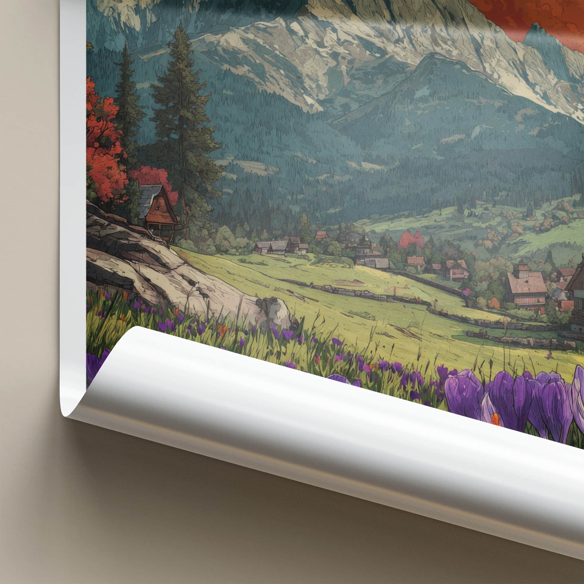 Giewont Poster - Poland Travel Art - Orange Clouds Crocus Home Decor