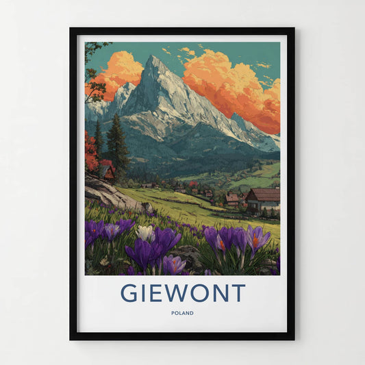 Giewont Poster - Poland Travel Art - Orange Clouds Crocus Home Decor