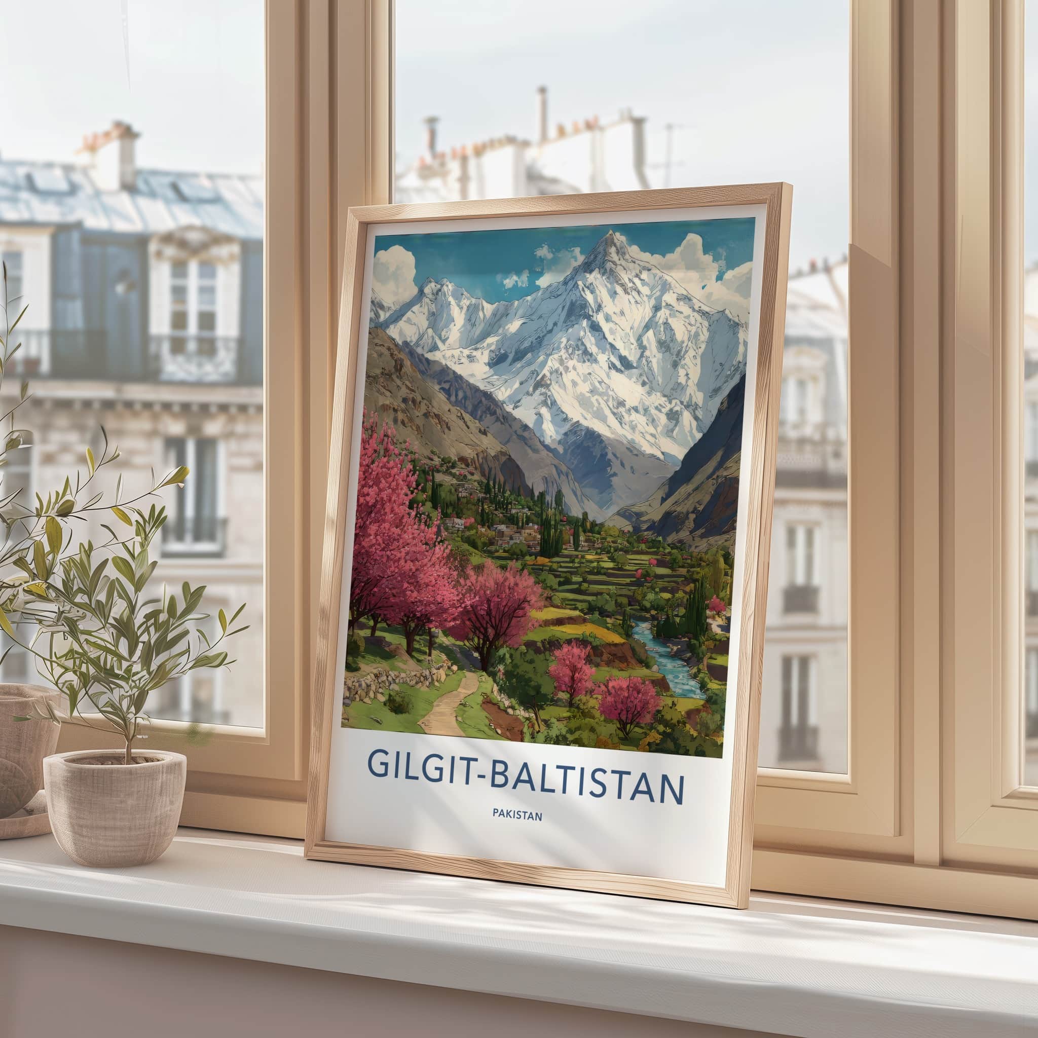 Gilgit-Baltistan Poster - Pakistan Travel Art - Cherry Blossoms Wall Decor