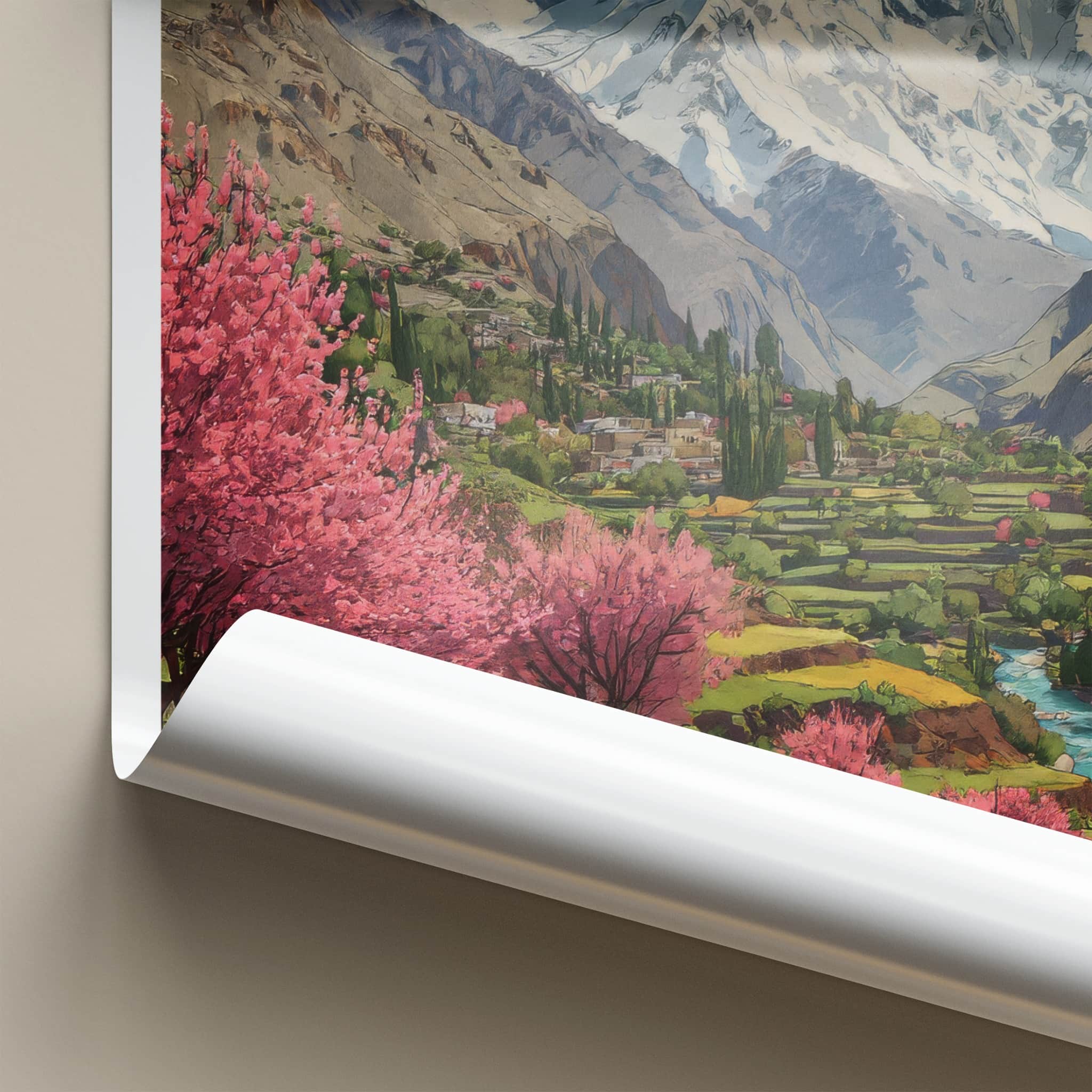 Gilgit-Baltistan Poster - Pakistan Travel Art - Cherry Blossoms Wall Decor