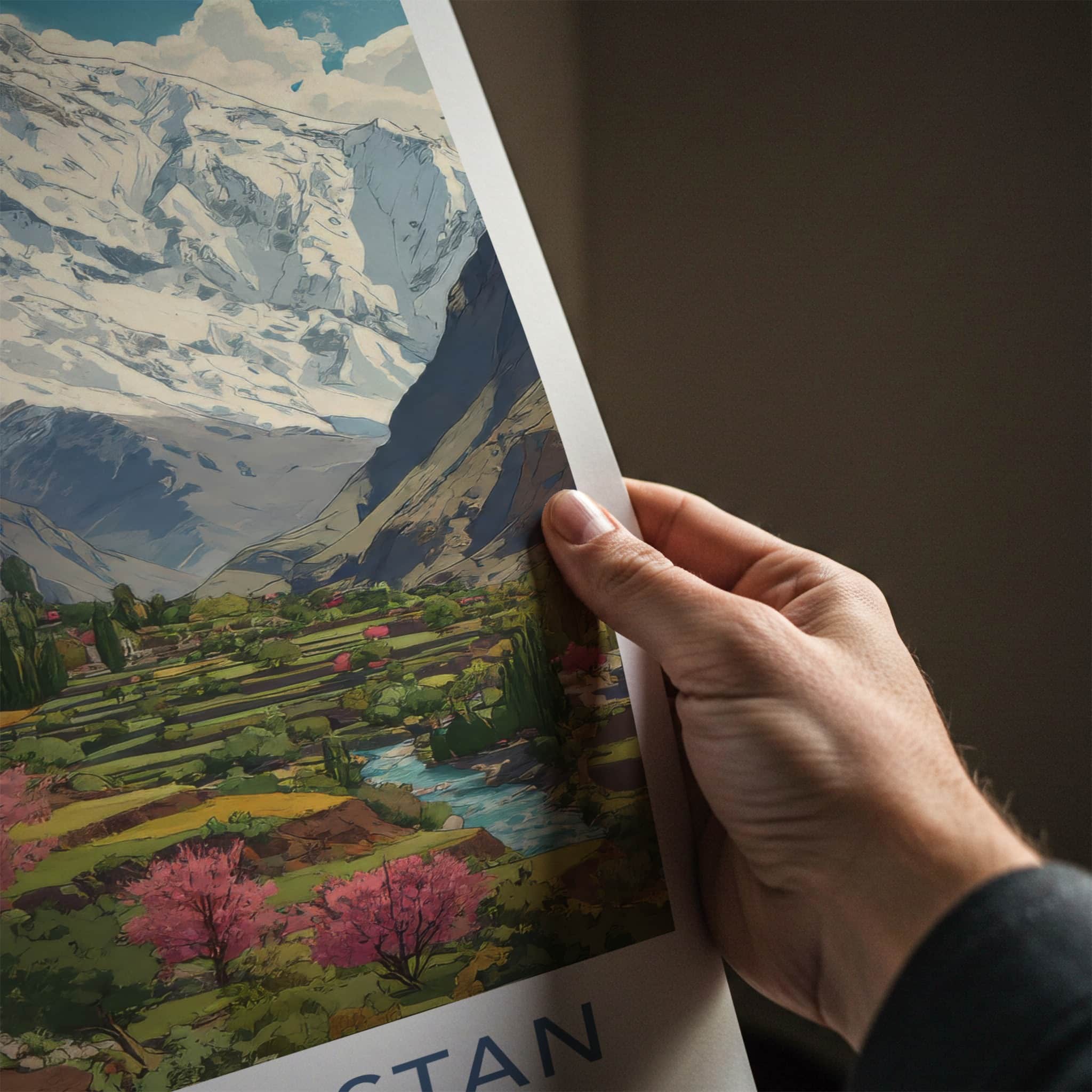 Gilgit-Baltistan Poster - Pakistan Travel Art - Cherry Blossoms Wall Decor