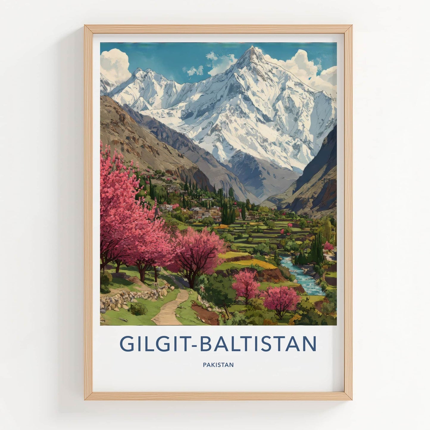 Gilgit-Baltistan Poster - Pakistan Travel Art - Cherry Blossoms Wall Decor