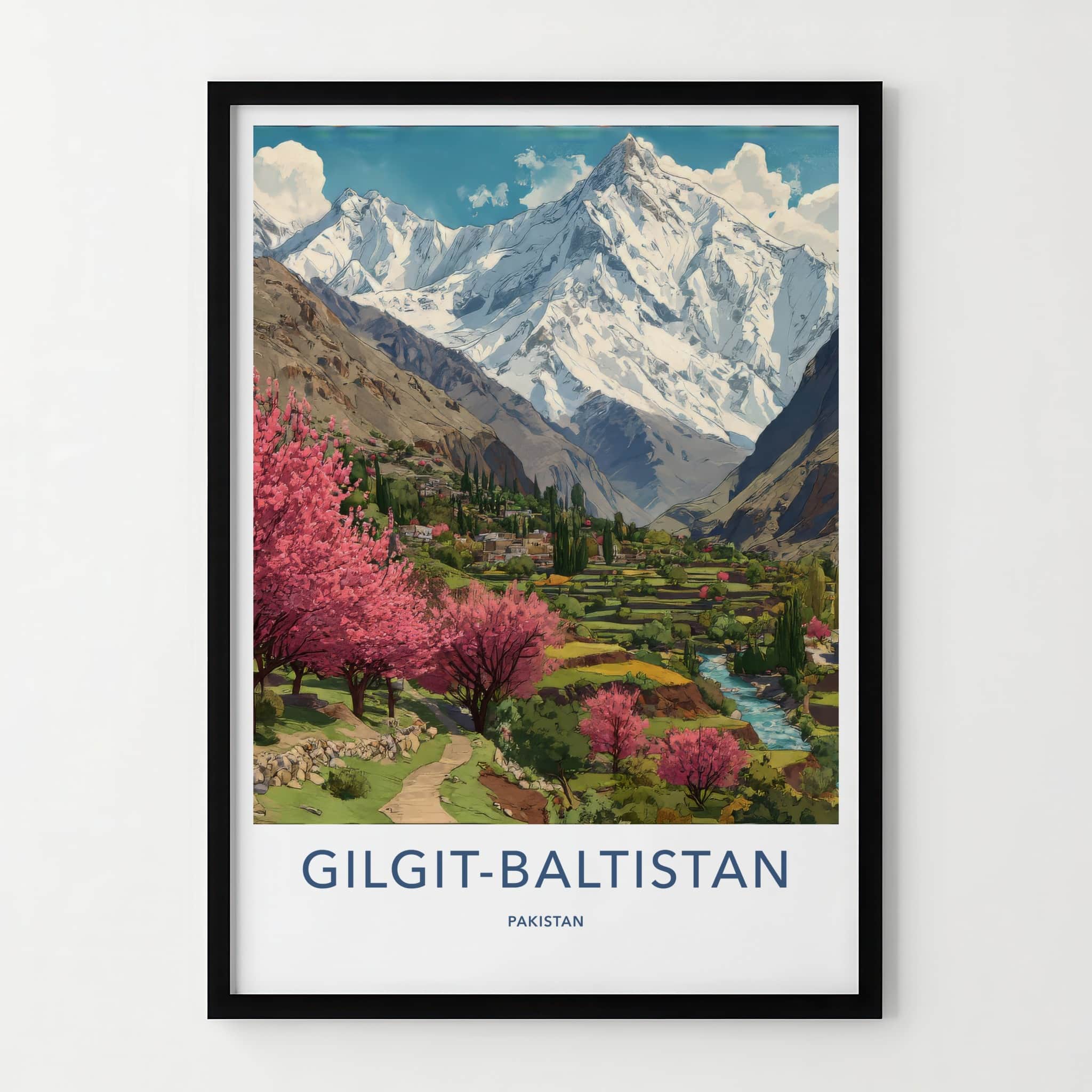 Gilgit-Baltistan Poster - Pakistan Travel Art - Cherry Blossoms Wall Decor