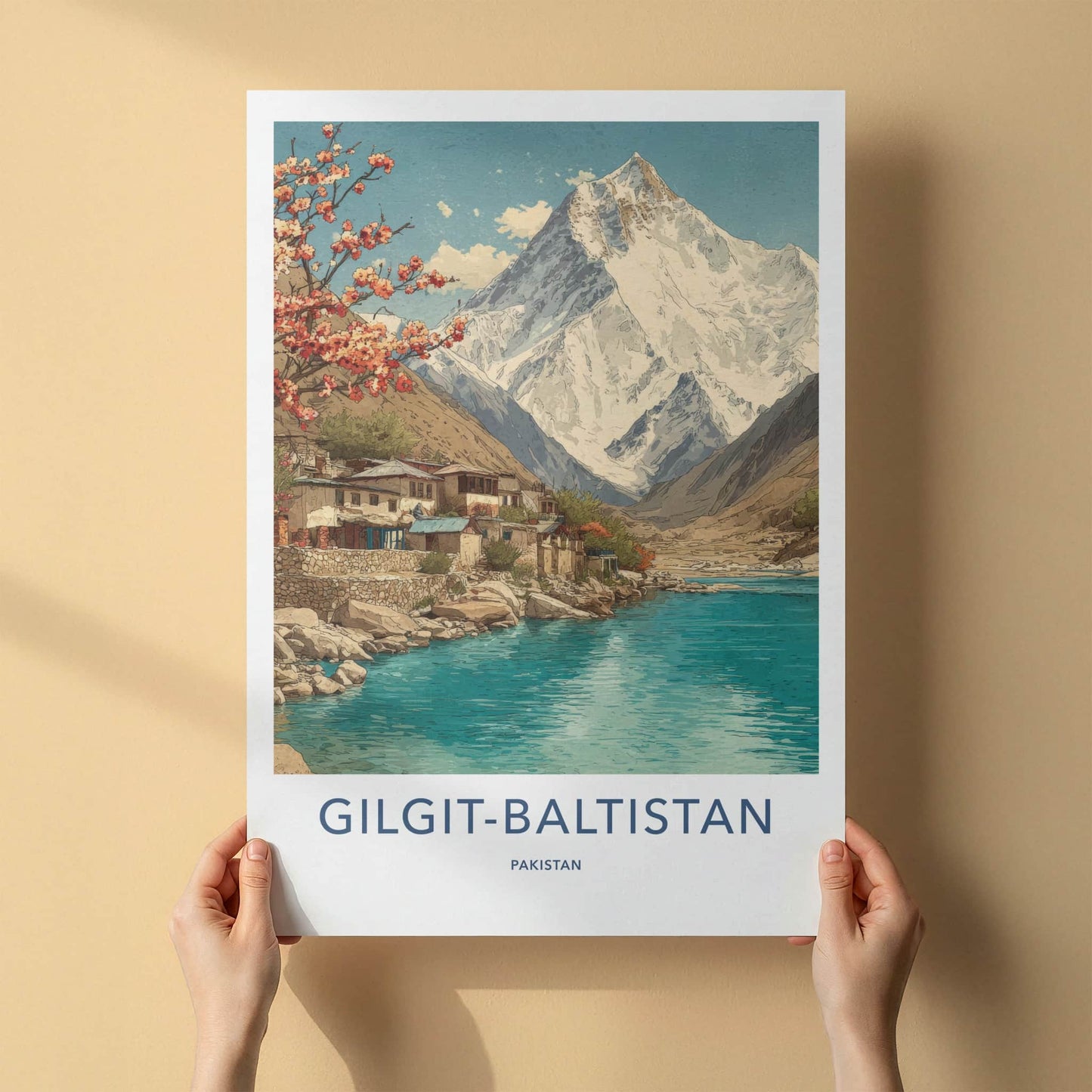 Gilgit-Baltistan Poster - Pakistan Travel Art - Mountain River Village Home Decor