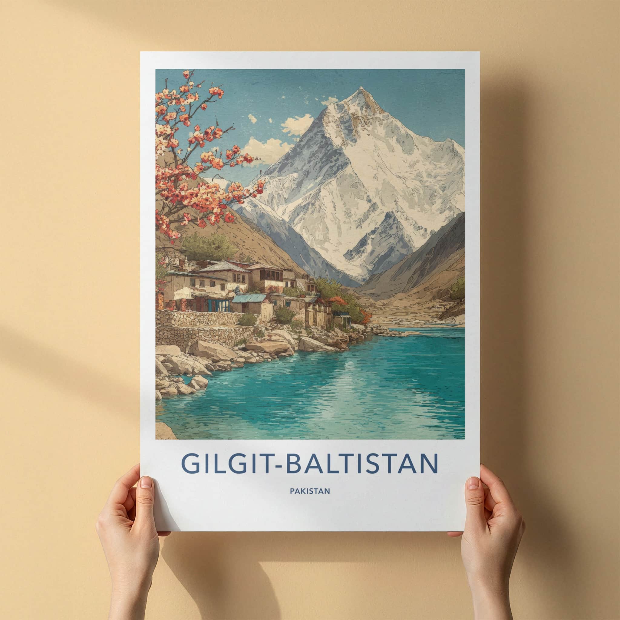 Gilgit-Baltistan Poster - Pakistan Travel Art - Mountain River Village Home Decor