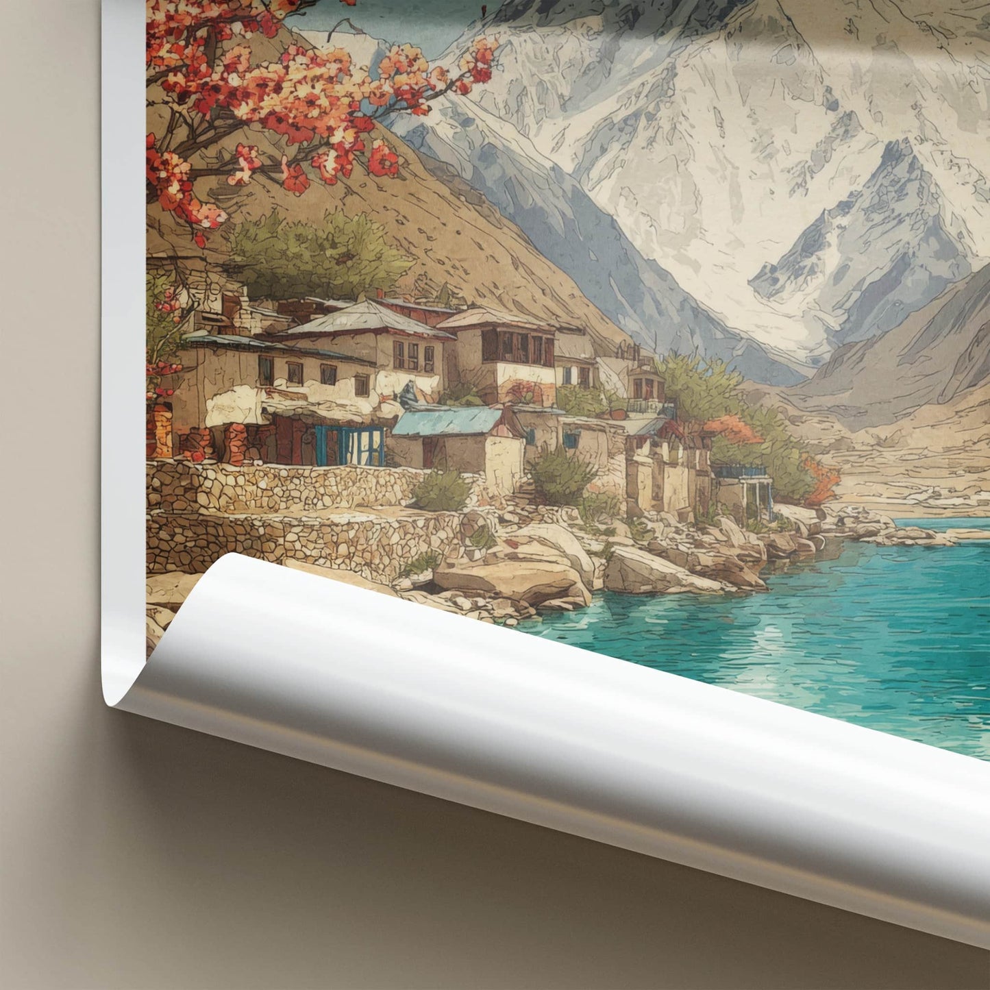 Gilgit-Baltistan Poster - Pakistan Travel Art - Mountain River Village Home Decor