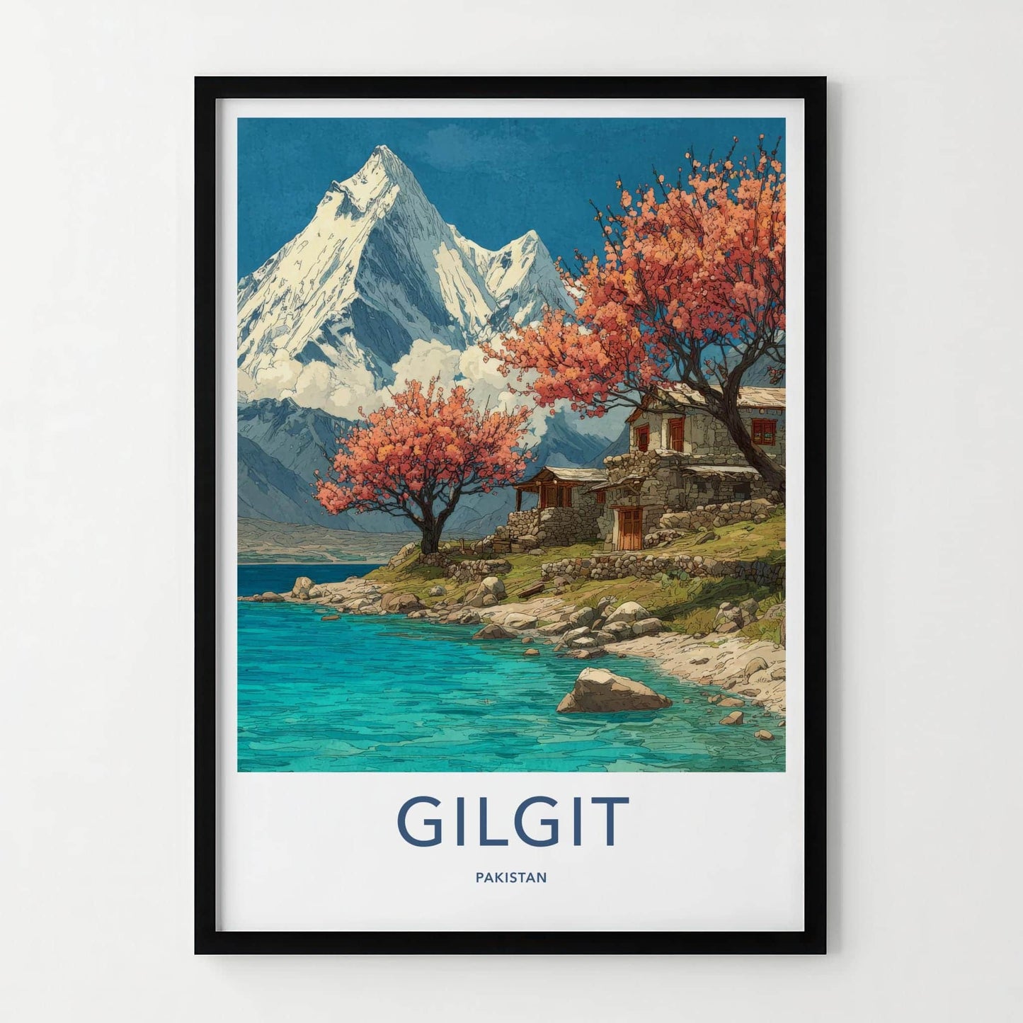 Gilgit Poster - Pakistan Travel Art - Spring Mountain Lake Home Decor