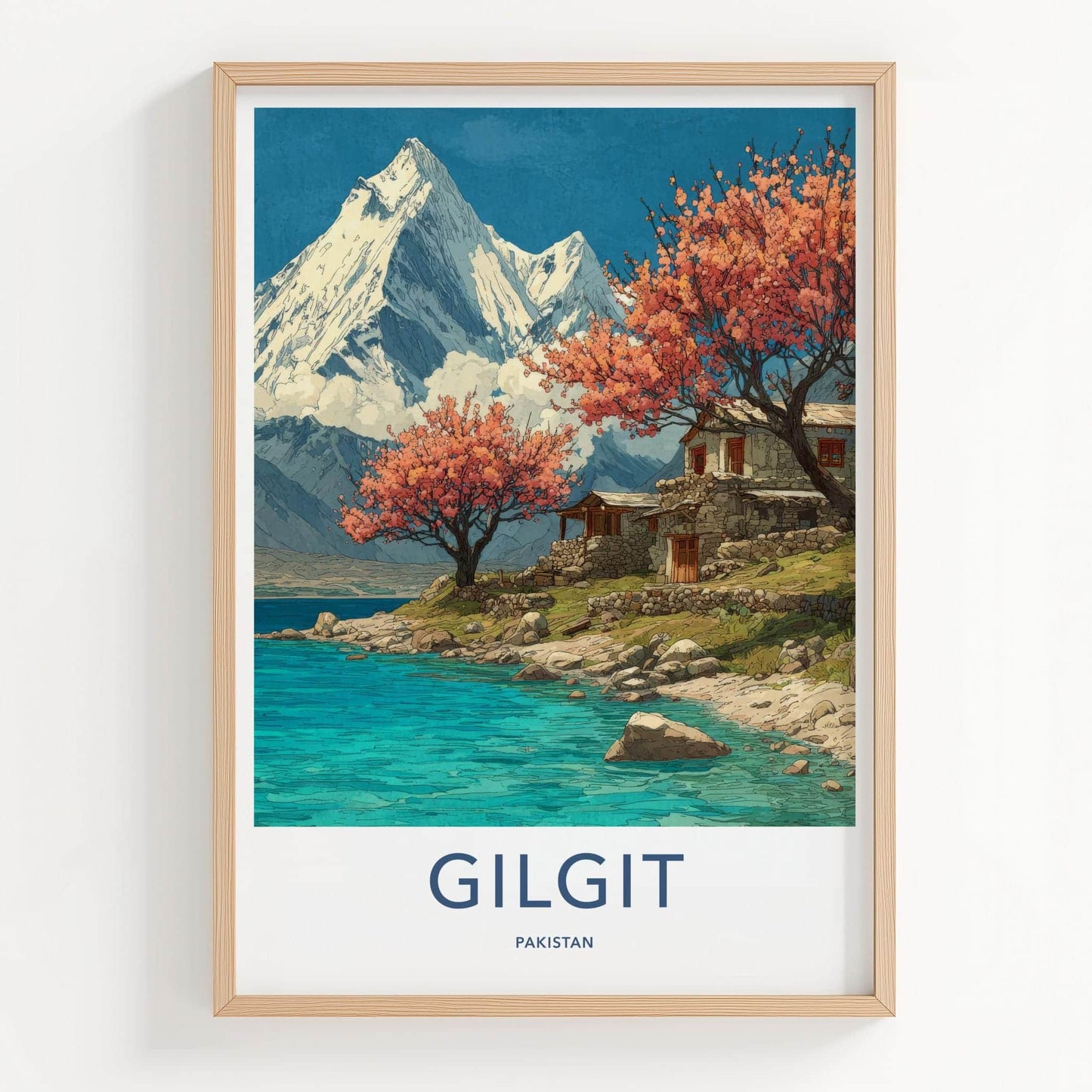 Gilgit Poster - Pakistan Travel Art - Spring Mountain Lake Home Decor