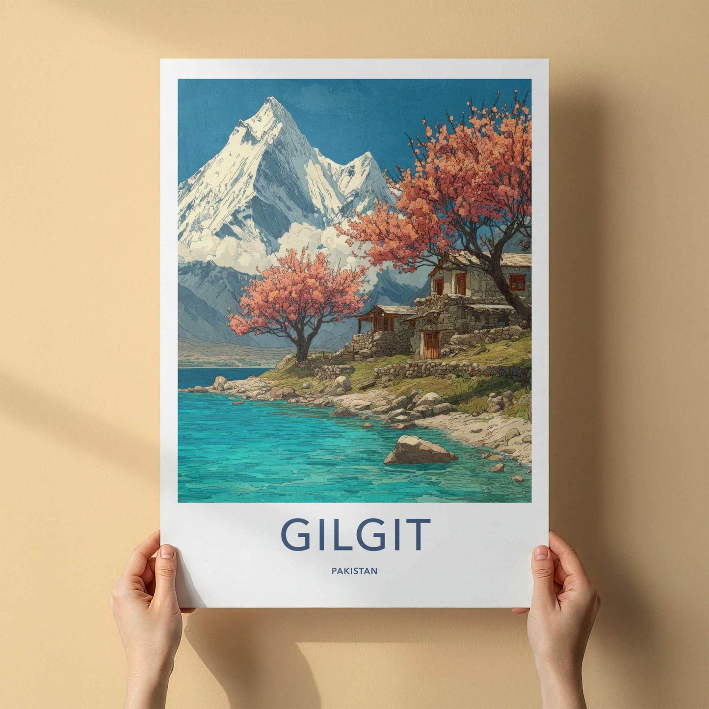 Gilgit Poster - Pakistan Travel Art - Spring Mountain Lake Home Decor