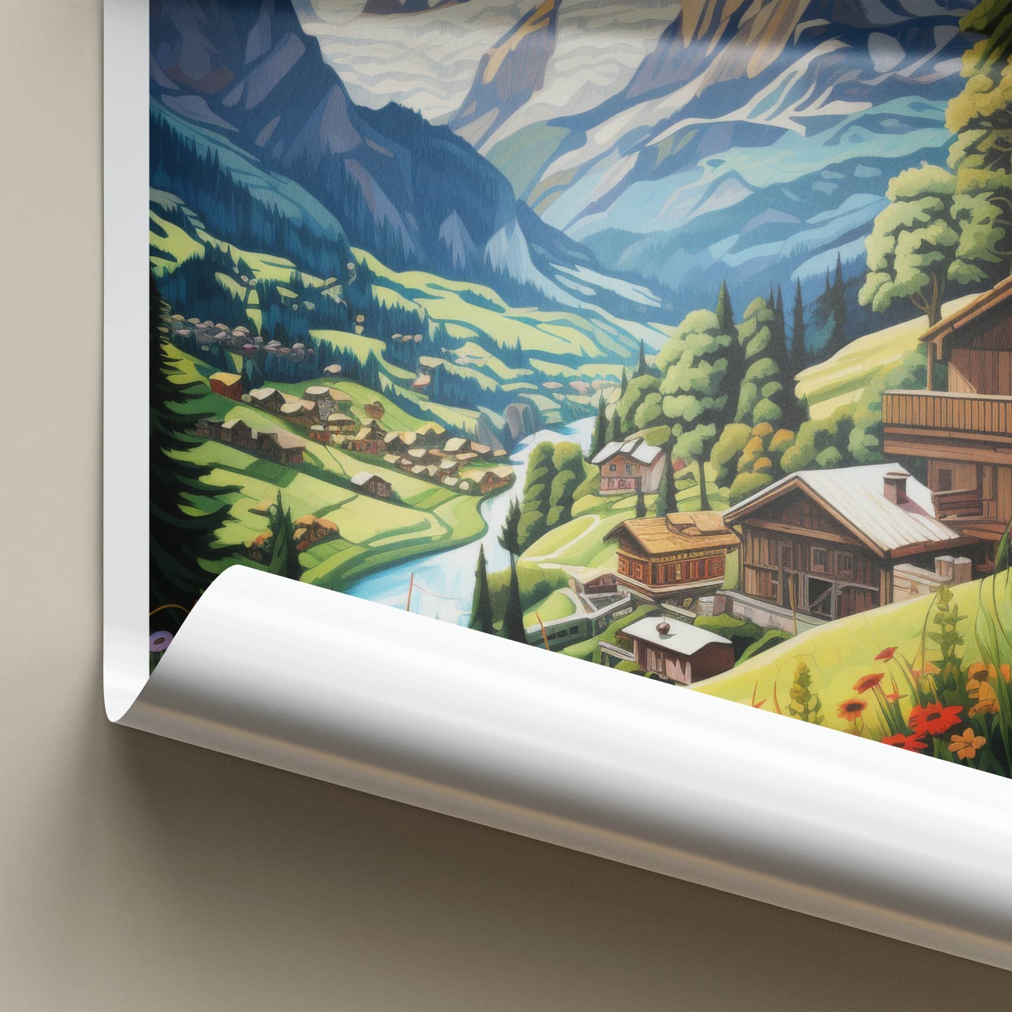 Gimmelwald Poster - Switzerland Travel Art - Alpine Village River Home Decor