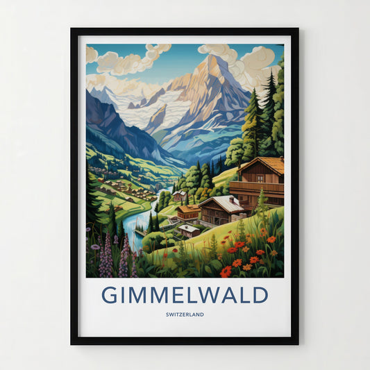 Gimmelwald Poster - Switzerland Travel Art - Alpine Village River Home Decor