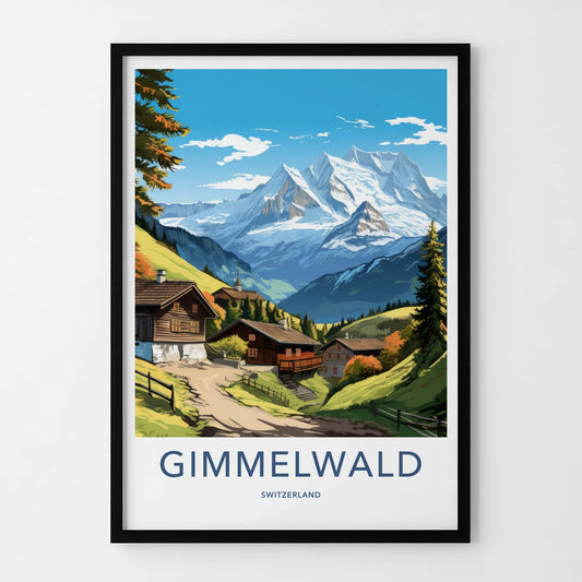 Gimmelwald Poster - Switzerland Travel Art - Alpine Village Scene Home Decor