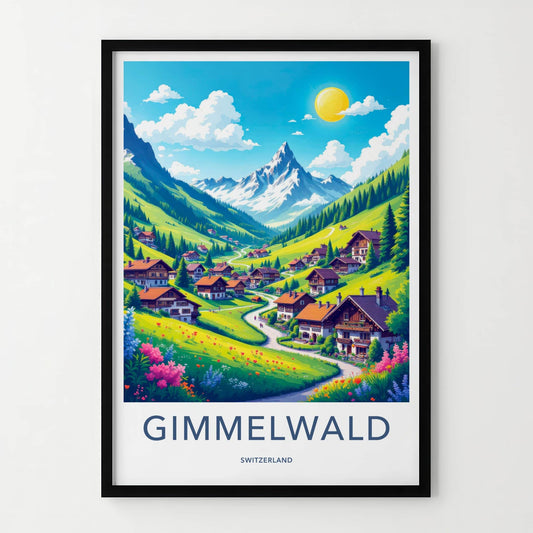 Gimmelwald Poster - Switzerland Travel Art - Alpine Village Valley Home Decor