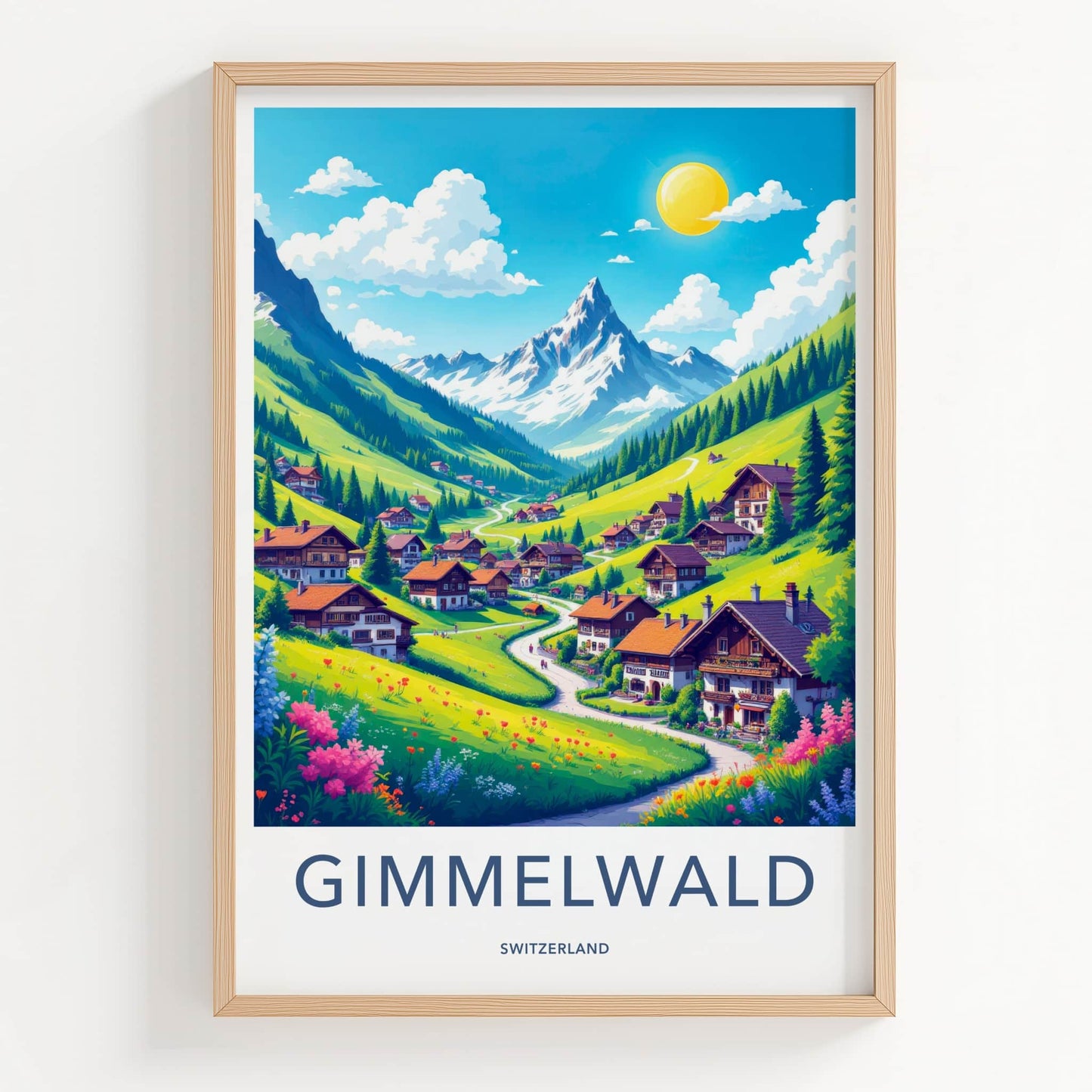 Gimmelwald Poster - Switzerland Travel Art - Alpine Village Valley Home Decor