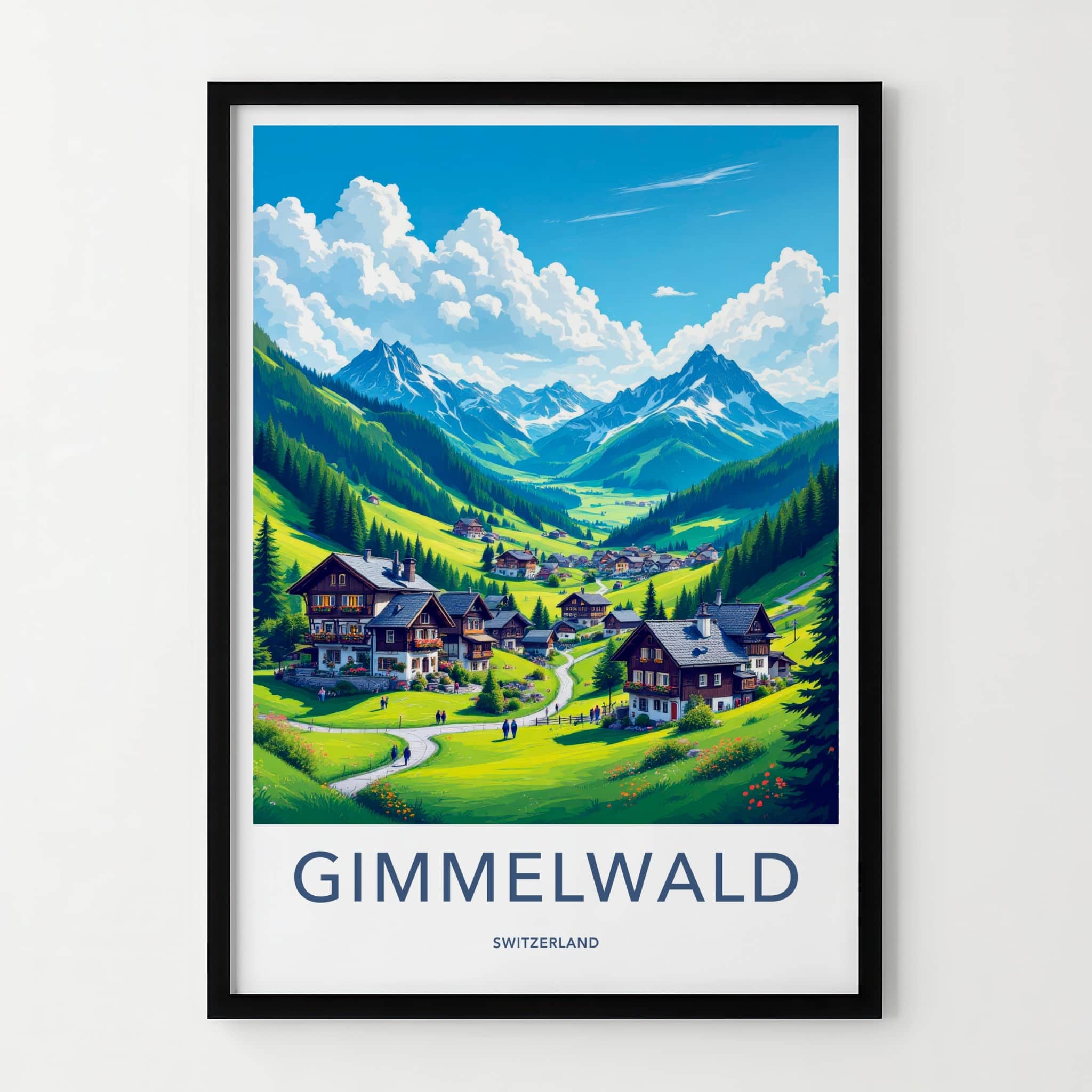 Gimmelwald Poster - Switzerland Travel Art - Green Mountain Village Home Decor