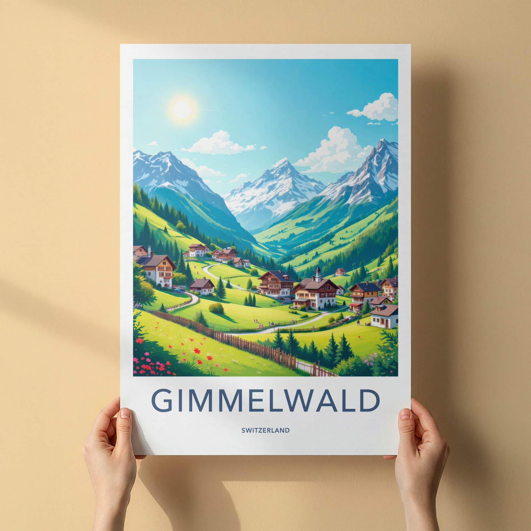 Gimmelwald Poster - Switzerland Travel Art - Sunny Alpine Village Wall Decor