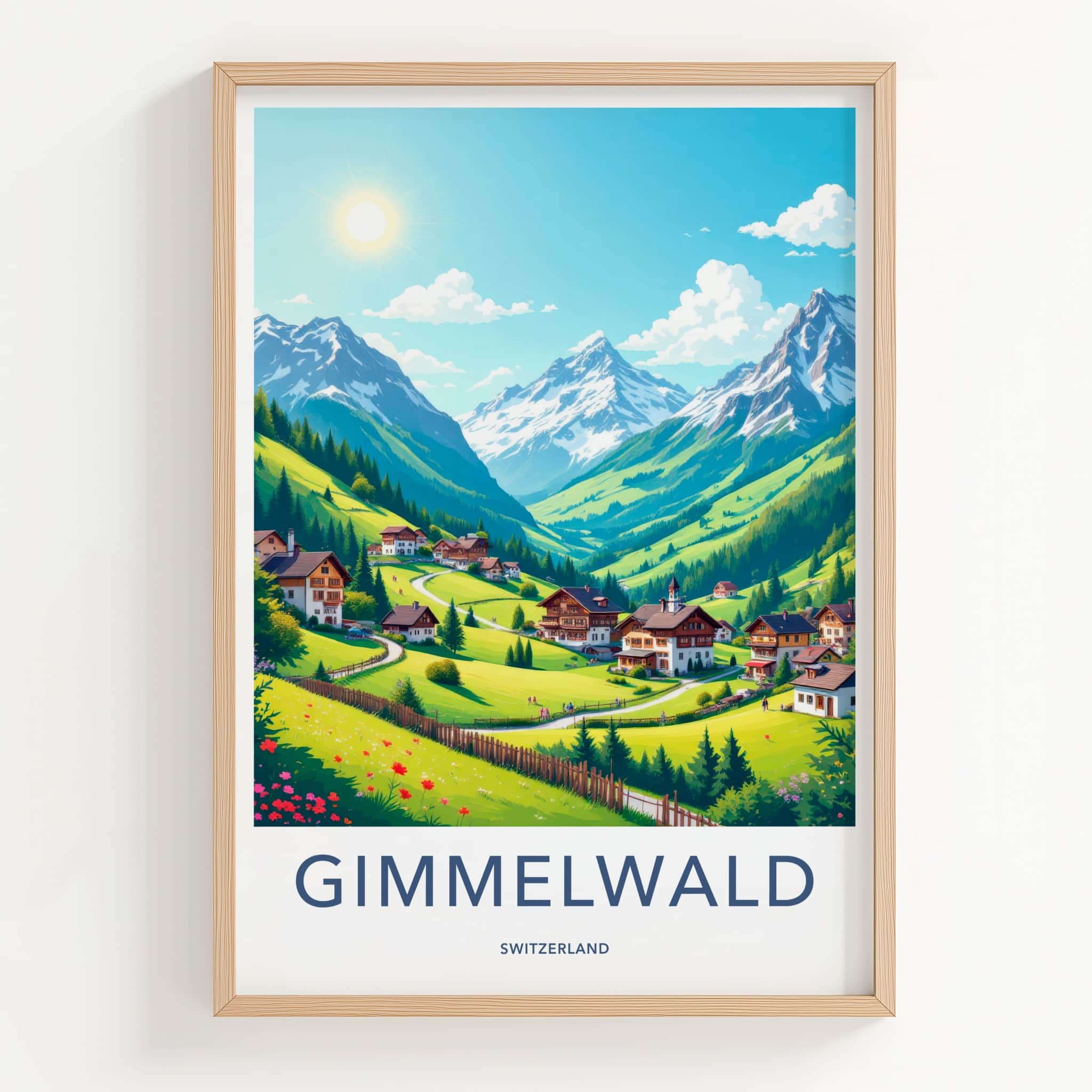 Gimmelwald Poster - Switzerland Travel Art - Sunny Alpine Village Wall Decor