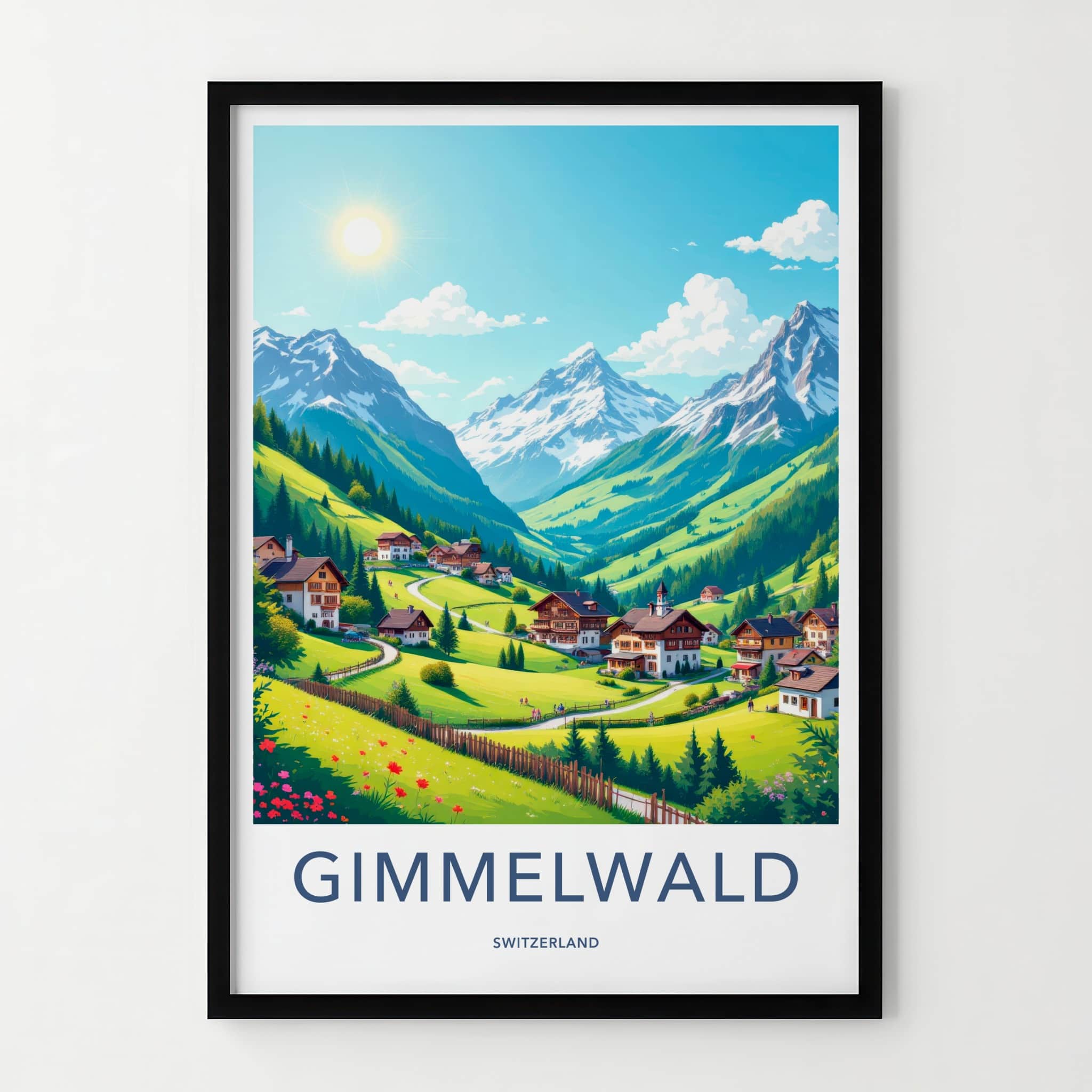 Gimmelwald Poster - Switzerland Travel Art - Sunny Alpine Village Wall Decor