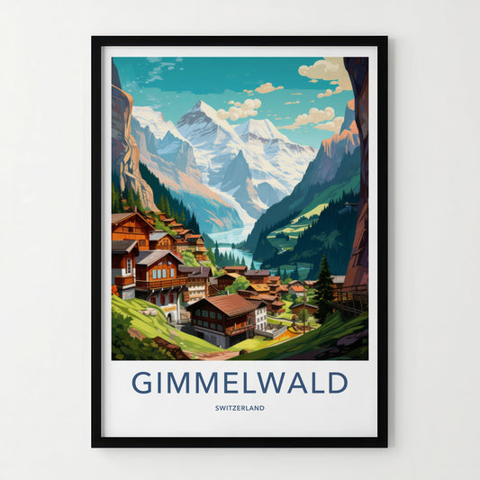 Gimmelwald Poster - Switzerland Travel Art - Swiss Chalet Valley Home Decor
