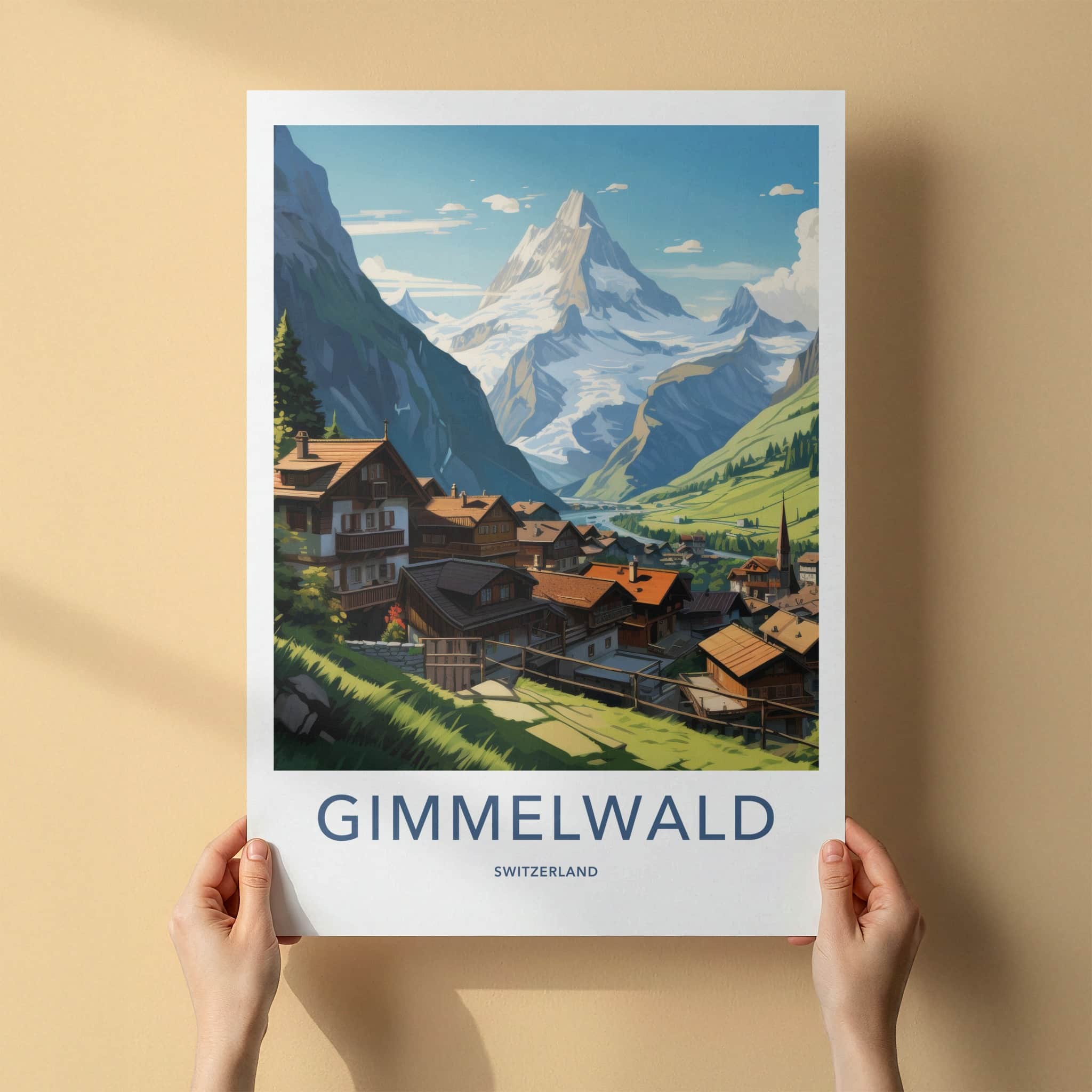 Gimmelwald Poster - Switzerland Travel Print - Alpine Village Panorama Home Decor