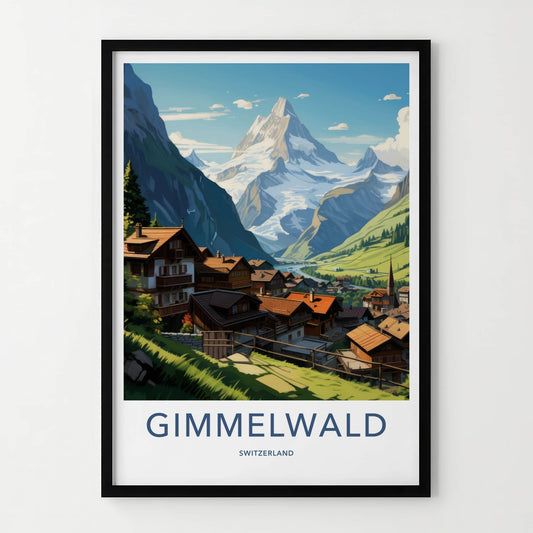 Gimmelwald Poster - Switzerland Travel Print - Alpine Village Panorama Home Decor