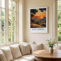 Gir Forest Poster - India Travel Art - Gujarat Lion Resting Sunset Home Decor